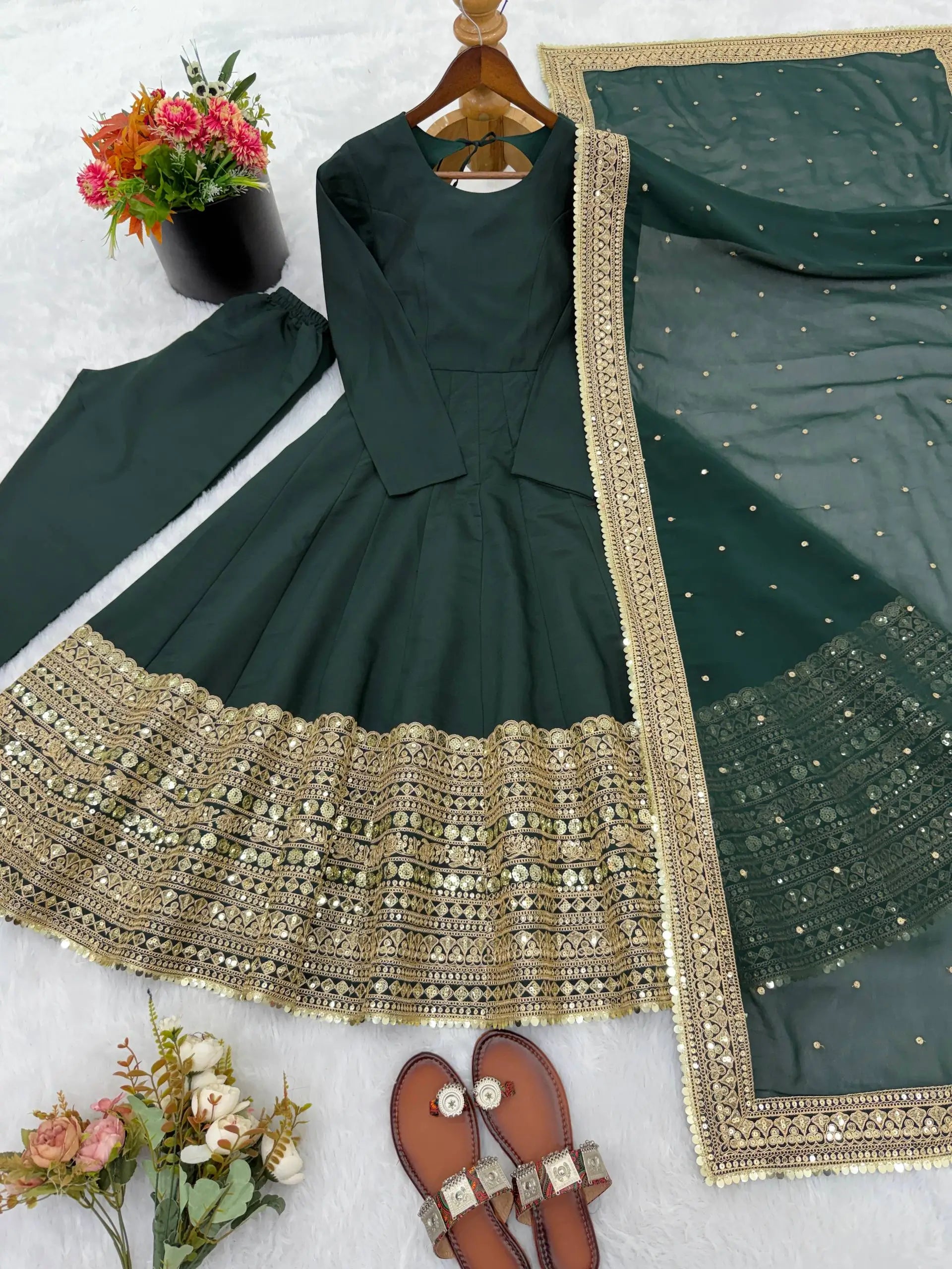 Roman Silk Embroidered Anarkali Gown Set