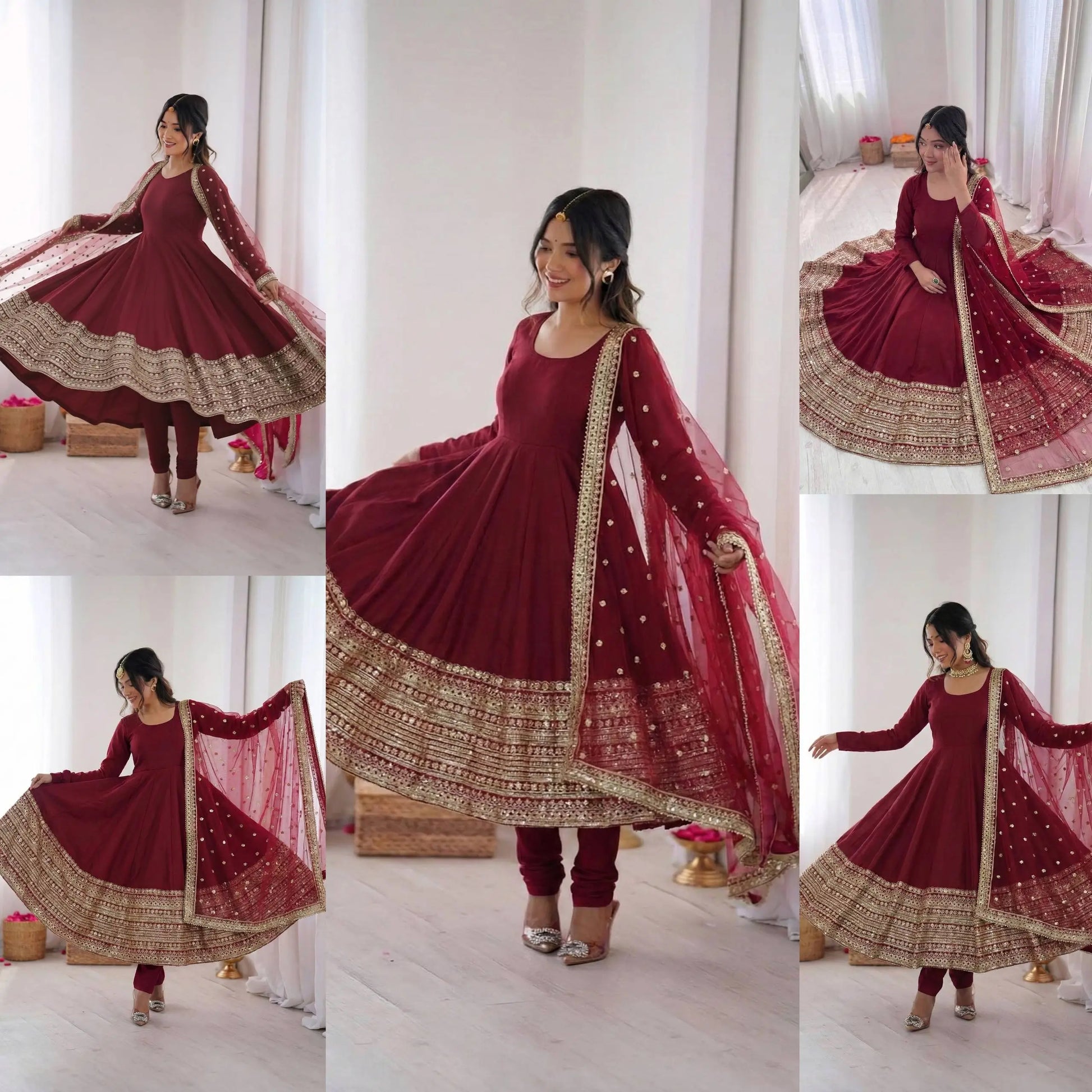 Roman Silk Embroidered Anarkali Gown Set