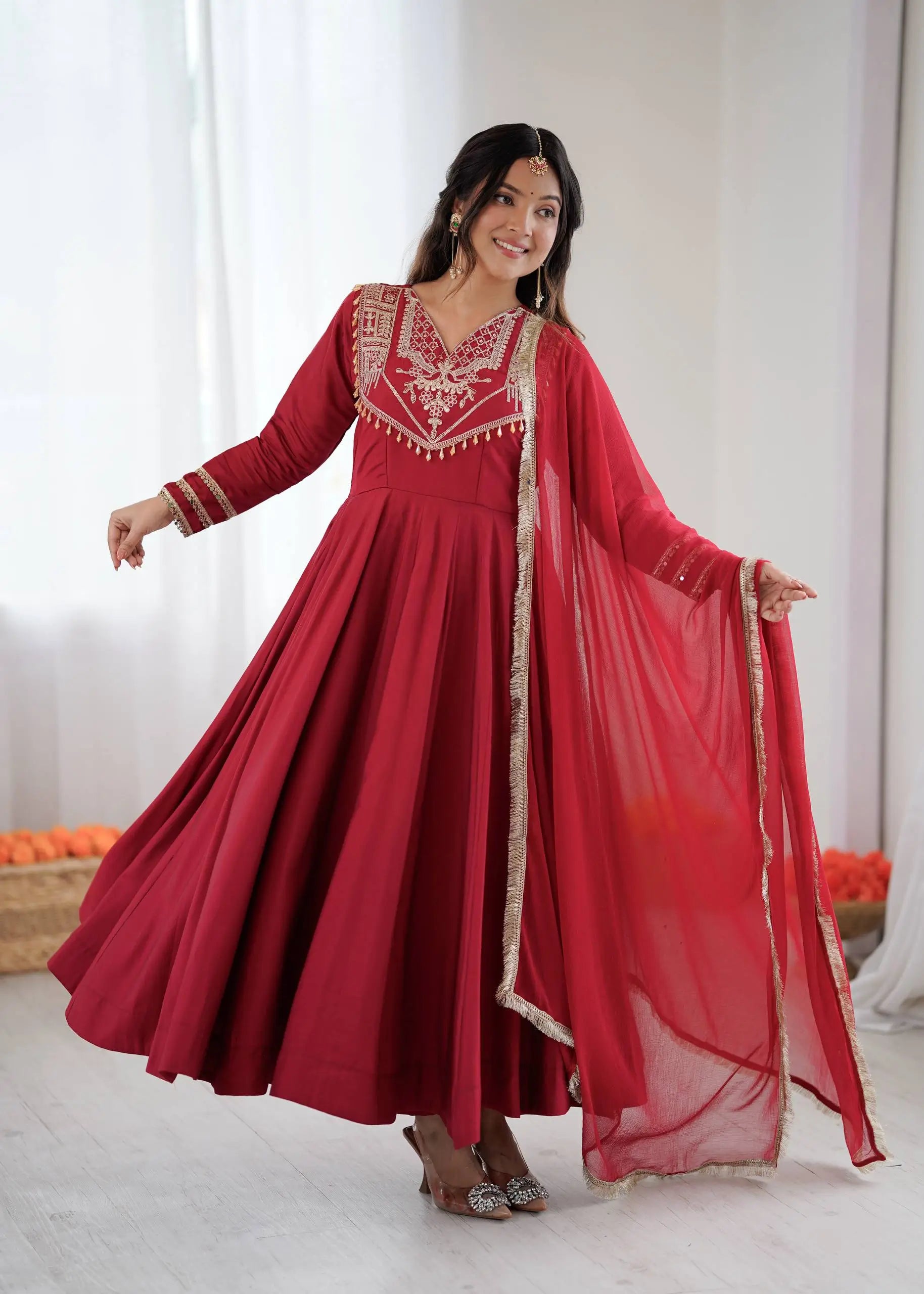 Roman Silk Embroidered Anarkali Set