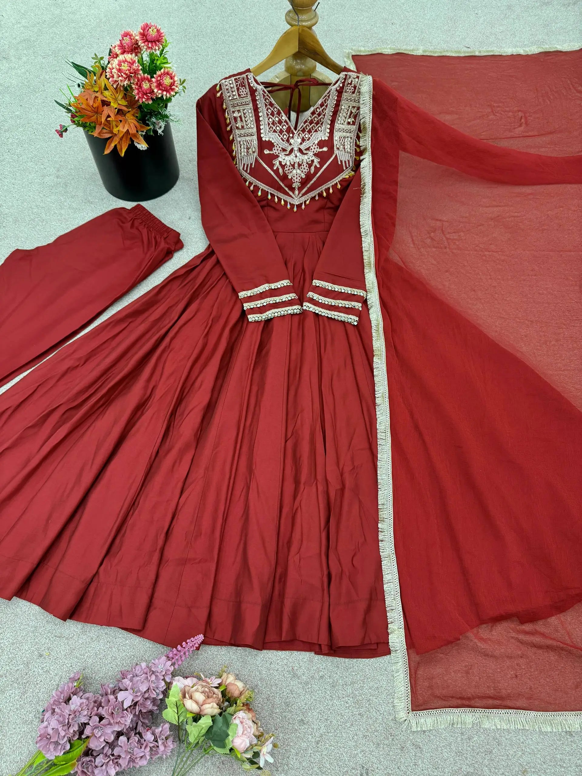 Roman Silk Embroidered Anarkali Set