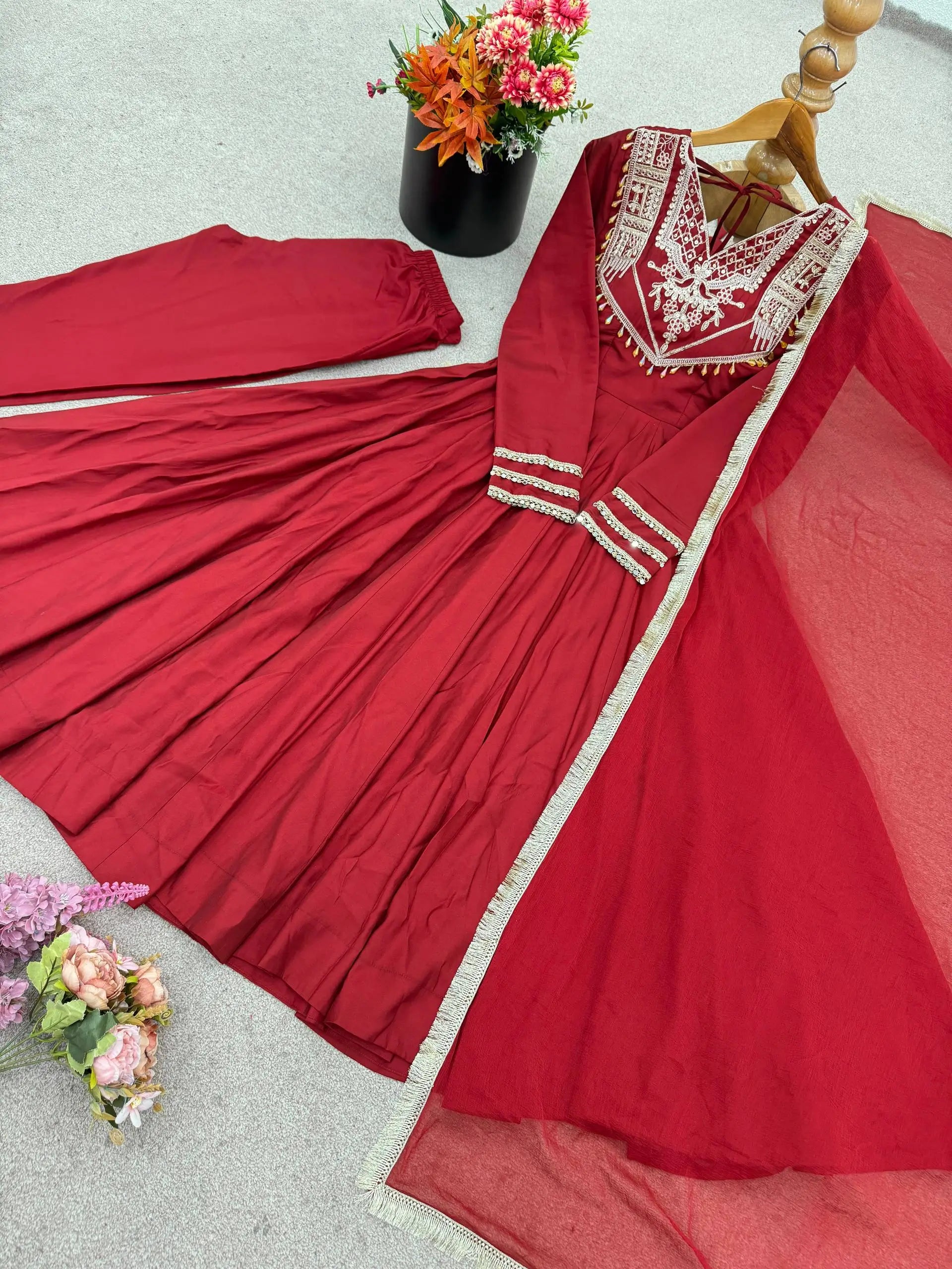 Roman Silk Embroidered Anarkali Set