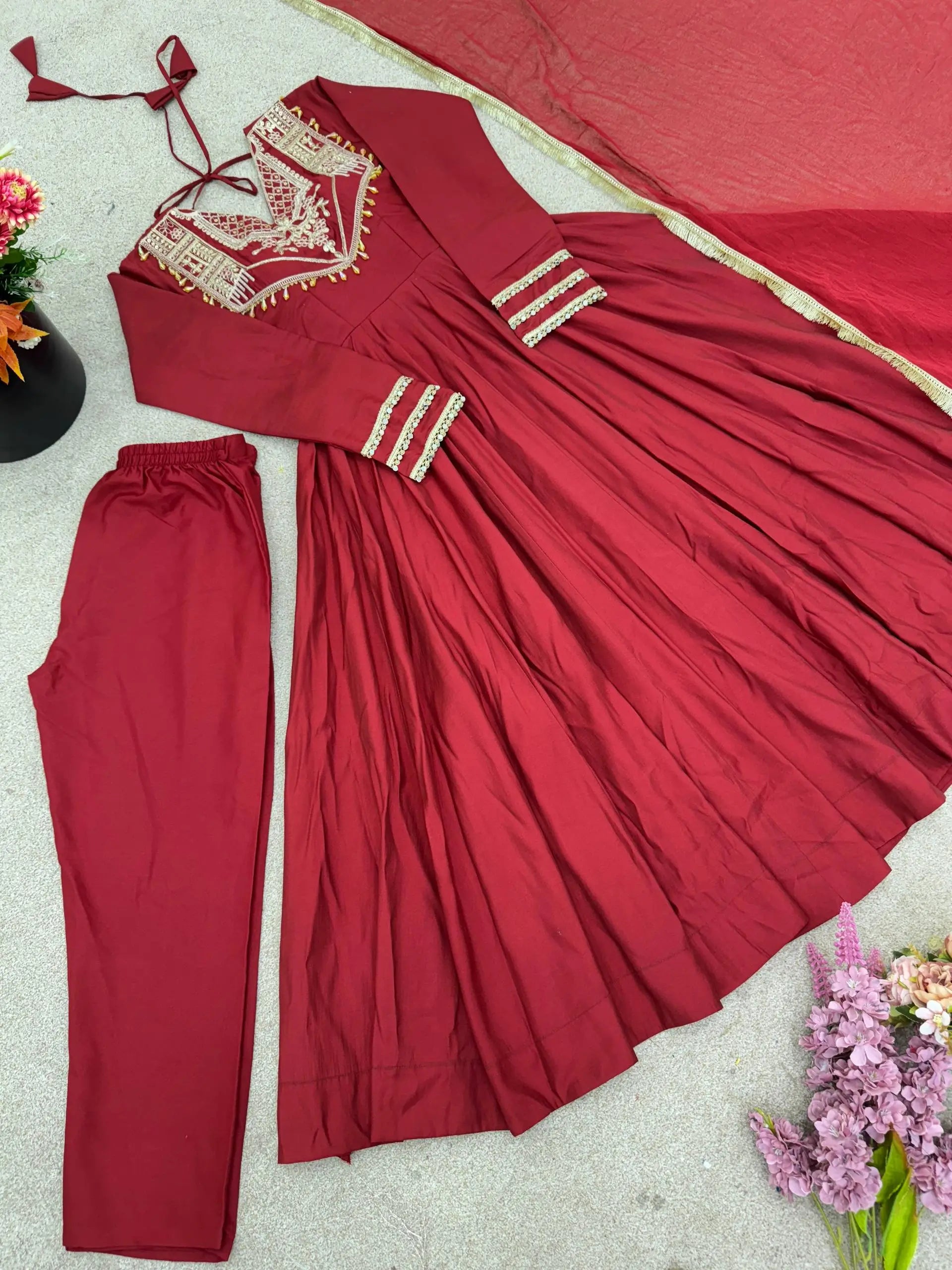 Roman Silk Embroidered Anarkali Set