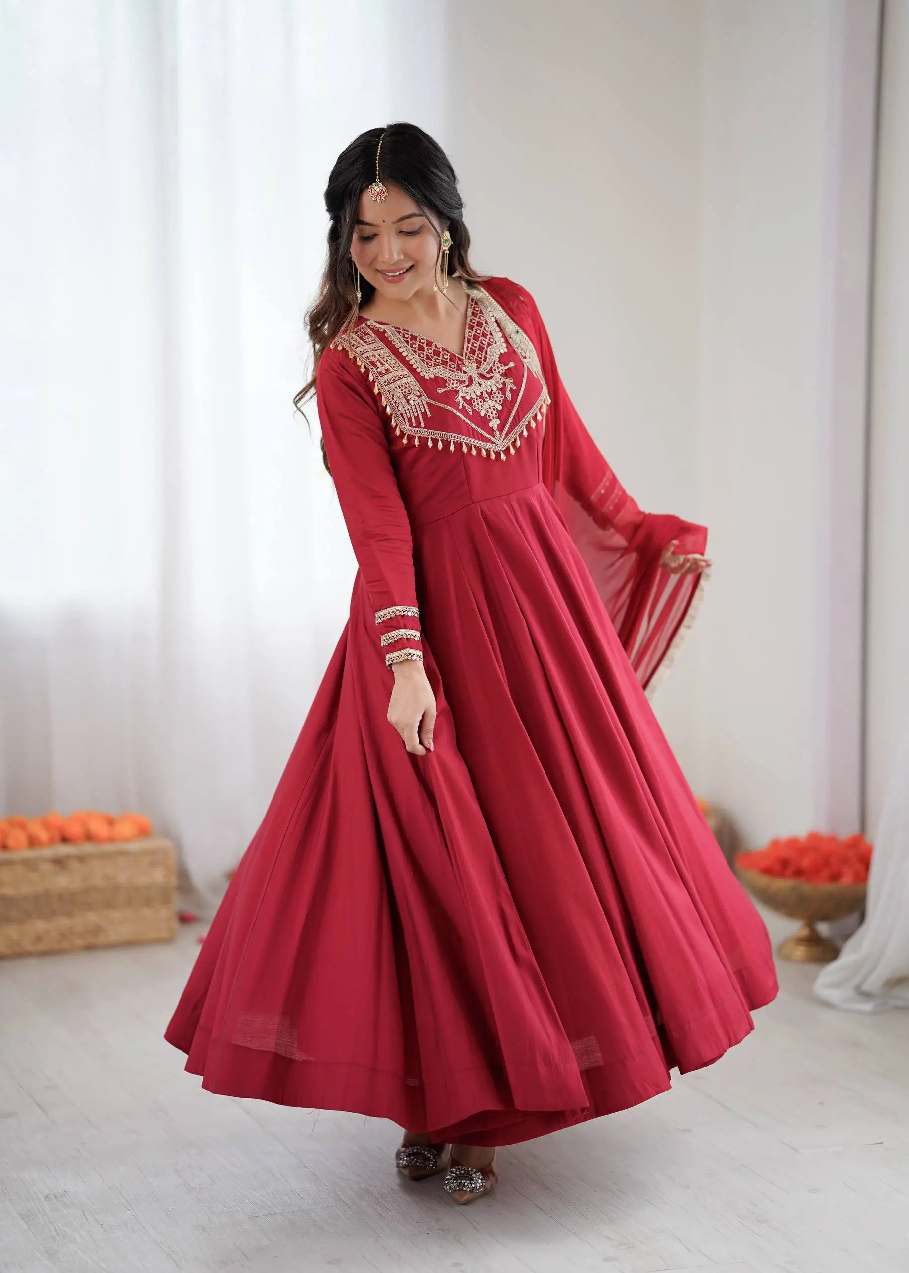 Roman Silk Embroidered Anarkali Set