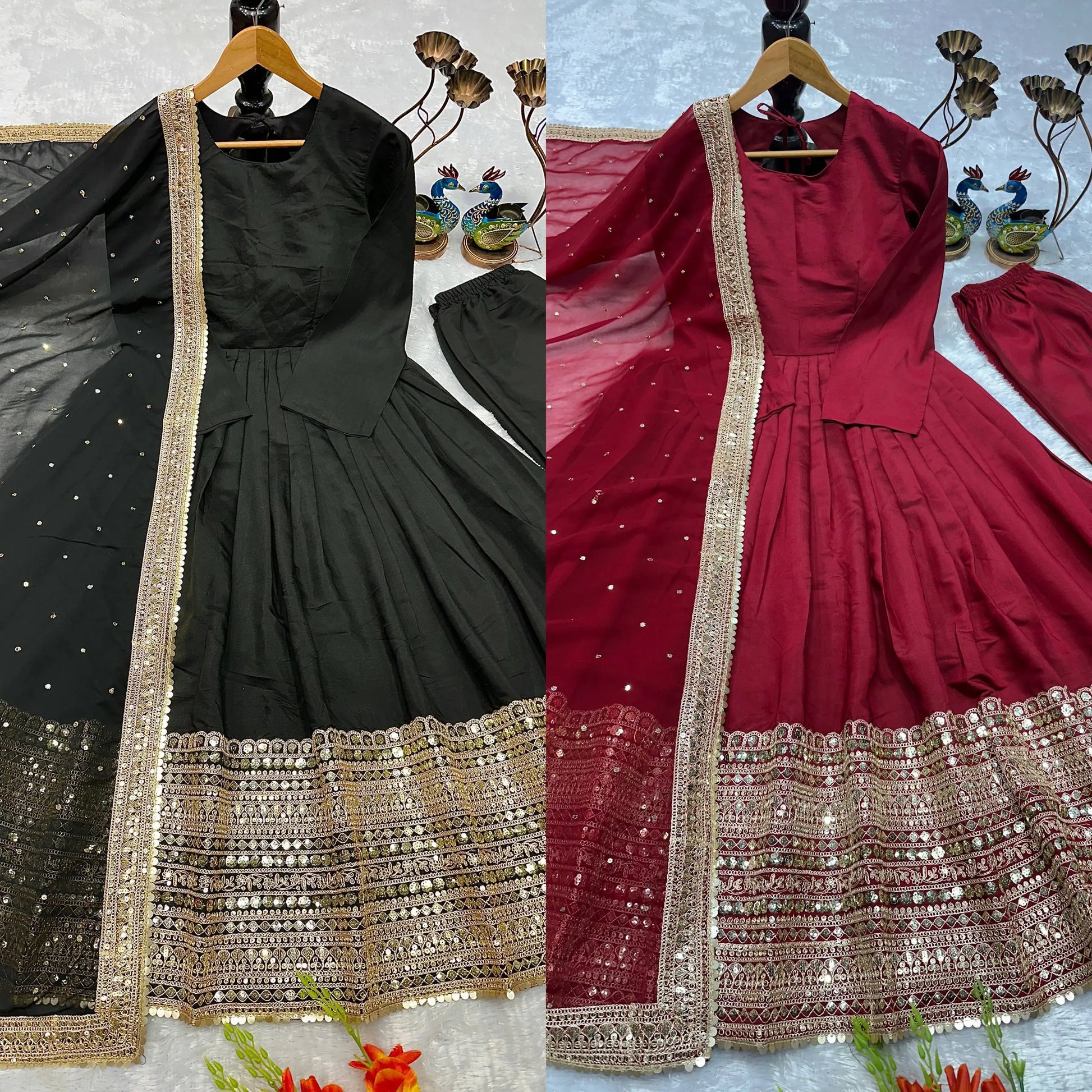 Roman Silk Embroidered Anarkali Set