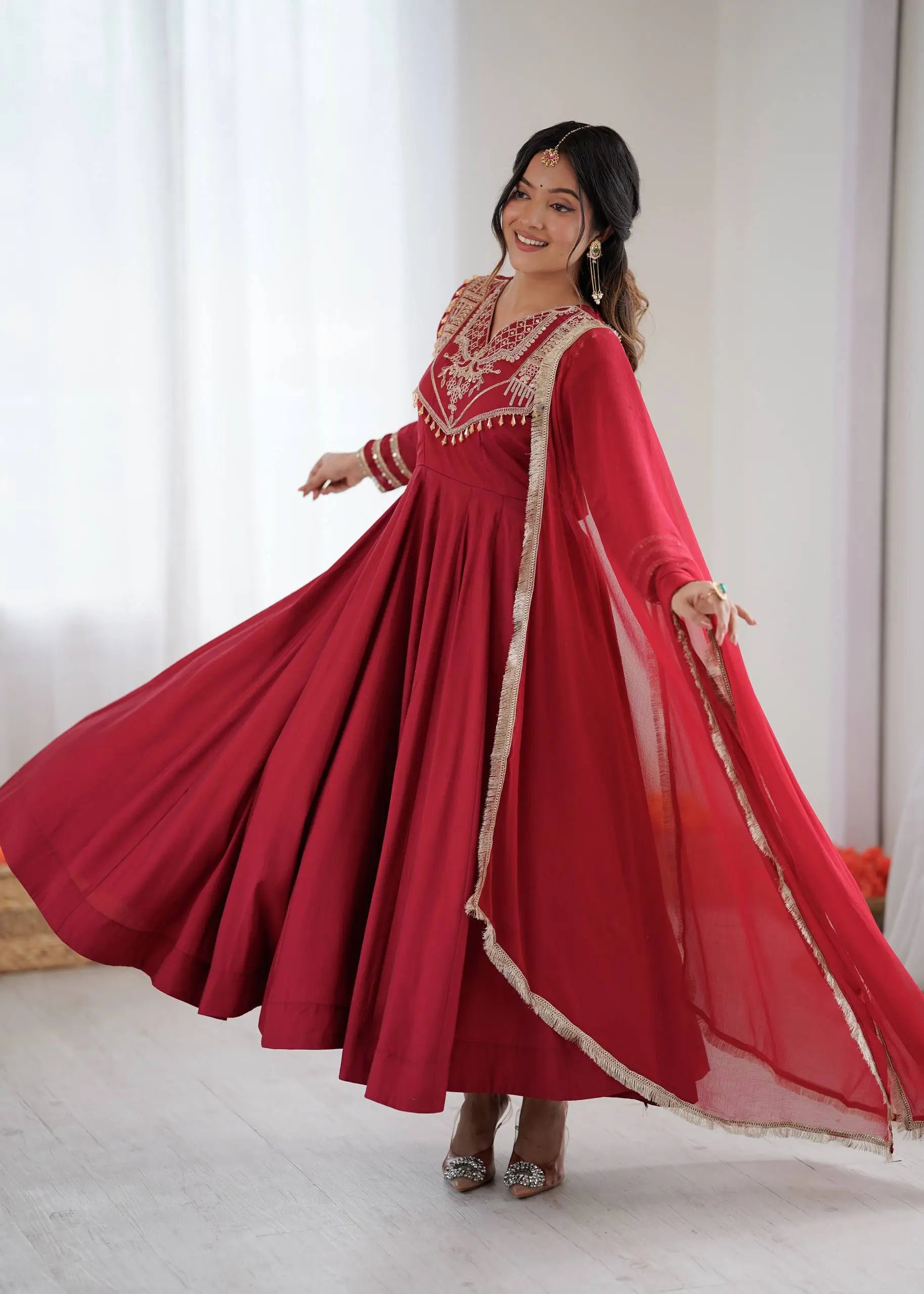 Roman Silk Embroidered Anarkali Set
