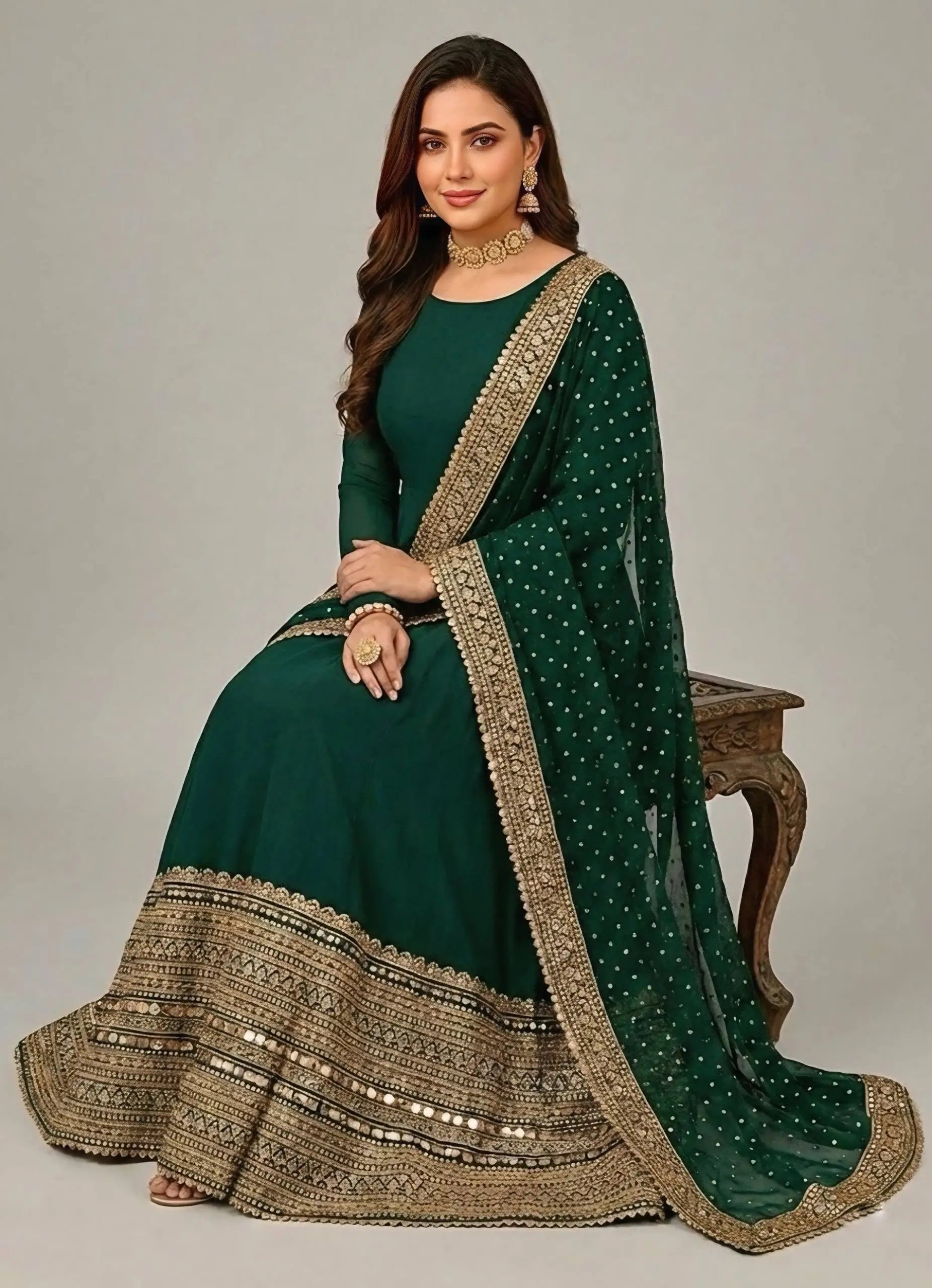 Roman Silk Embroidered Anarkali Set