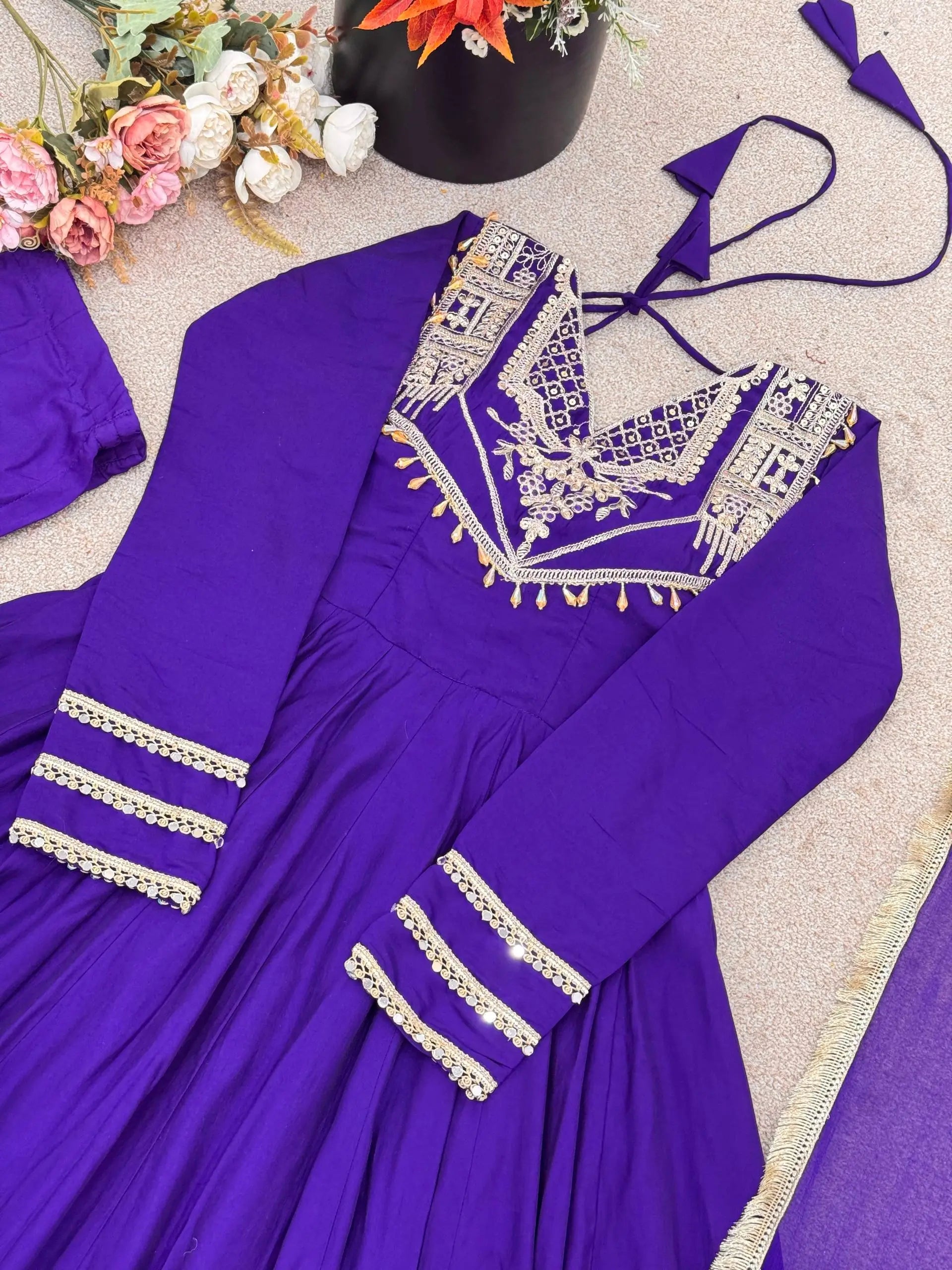 Roman Silk Embroidered Anarkali Set