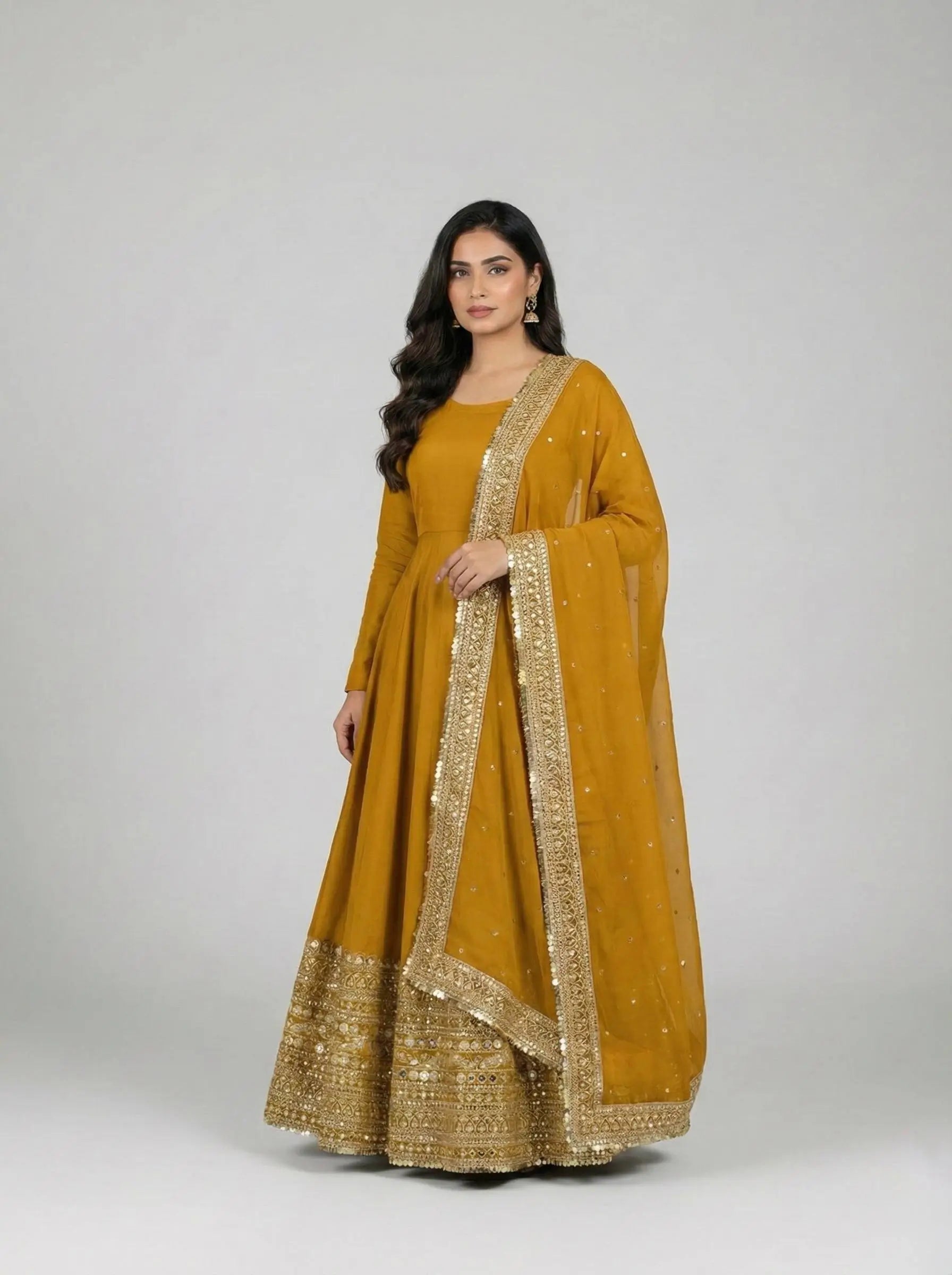 Roman Silk Embroidered Anarkali Set