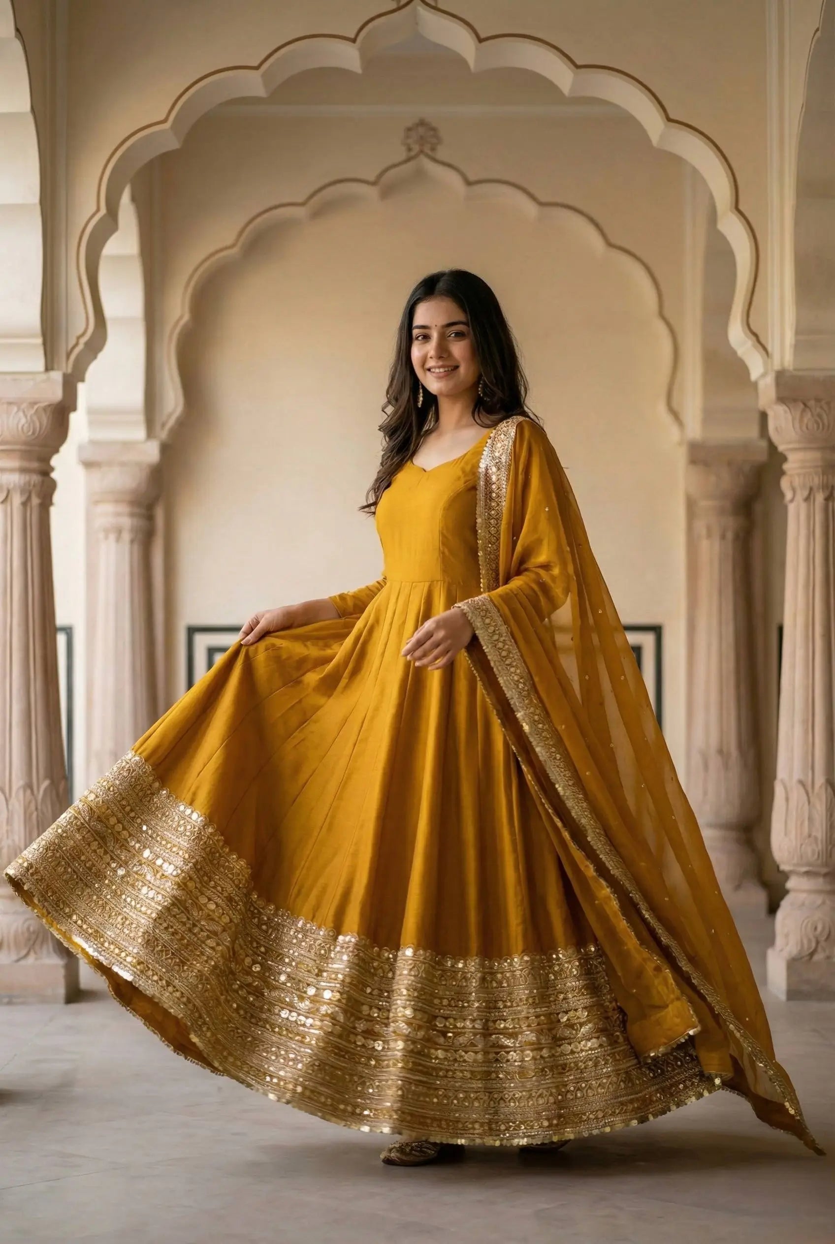 Roman Silk Embroidered Anarkali Set
