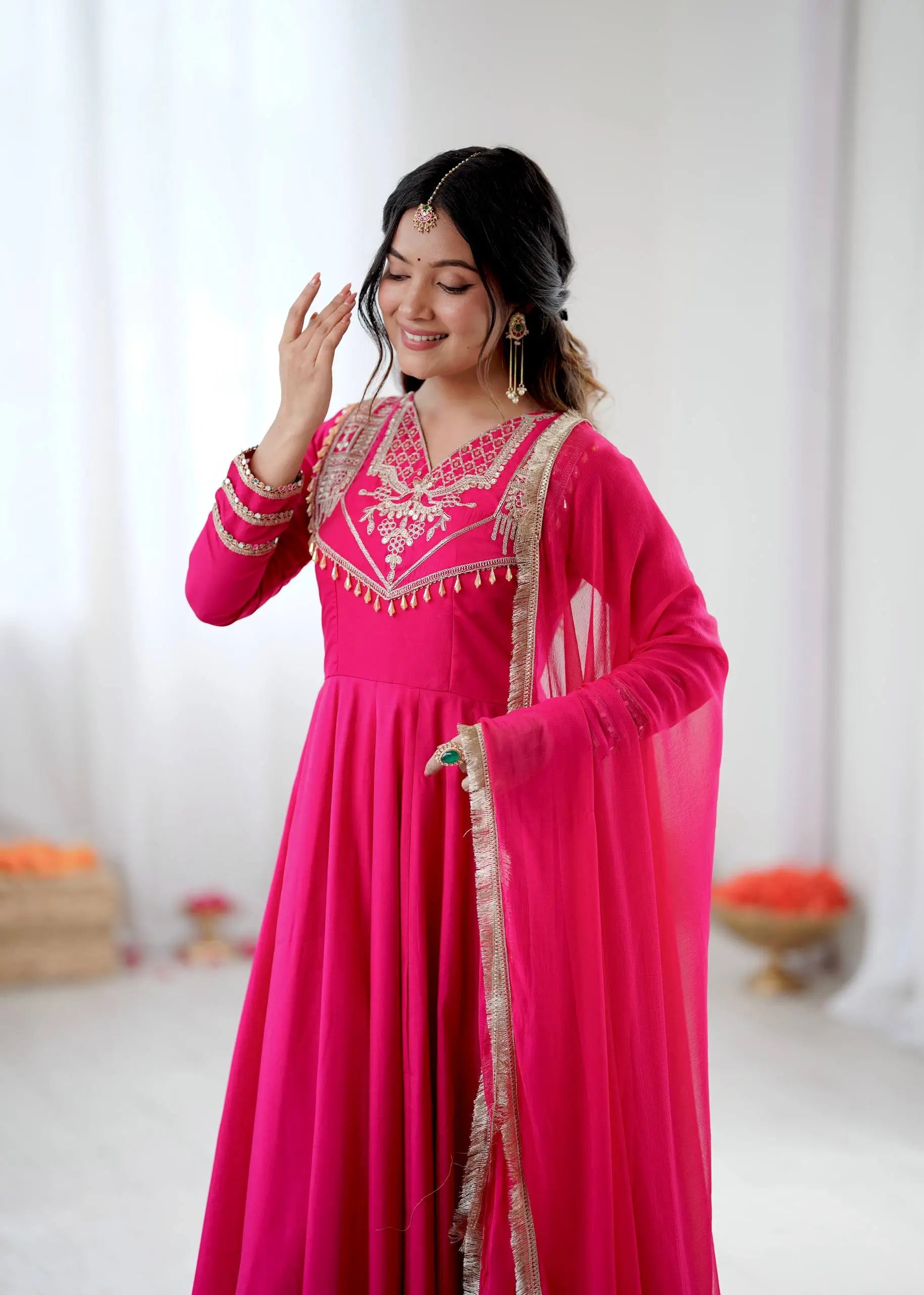 Roman Silk Embroidered Anarkali Set