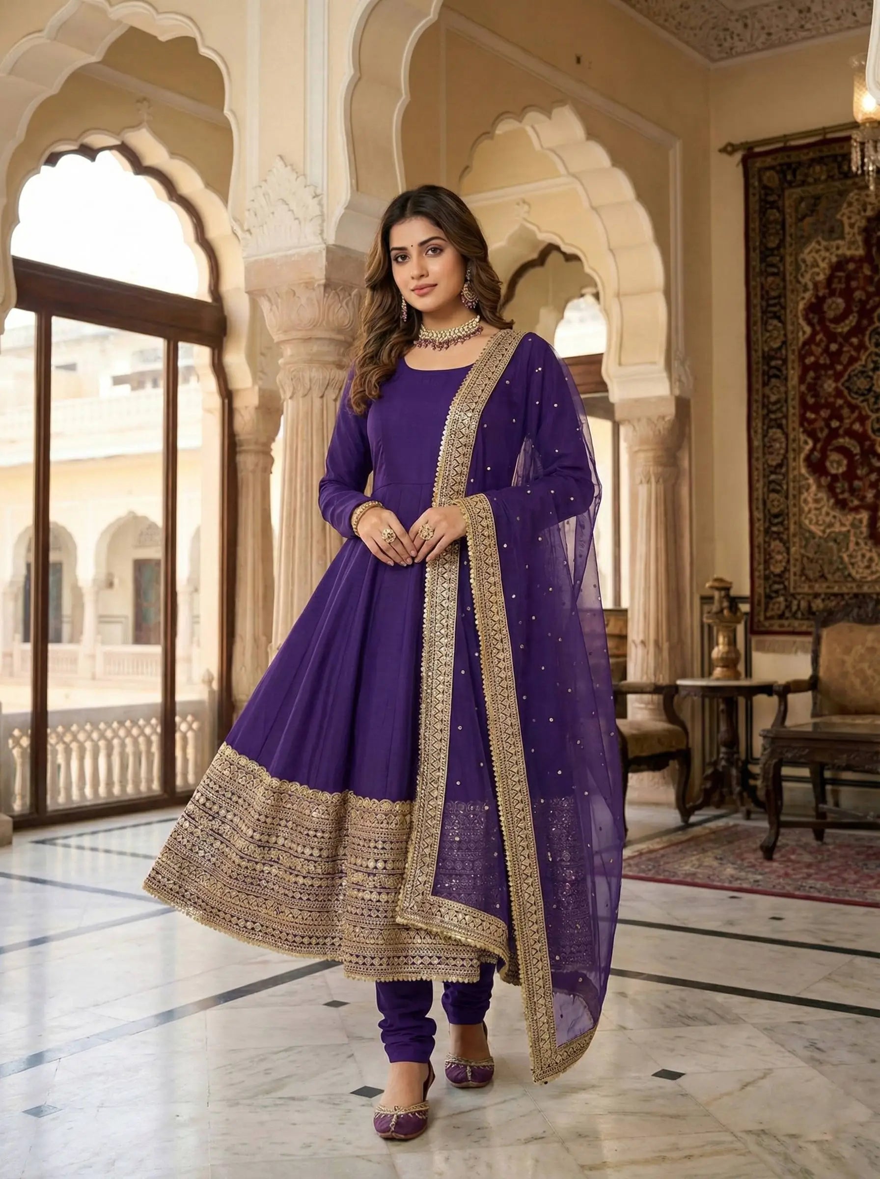 Roman Silk Embroidered Anarkali Set