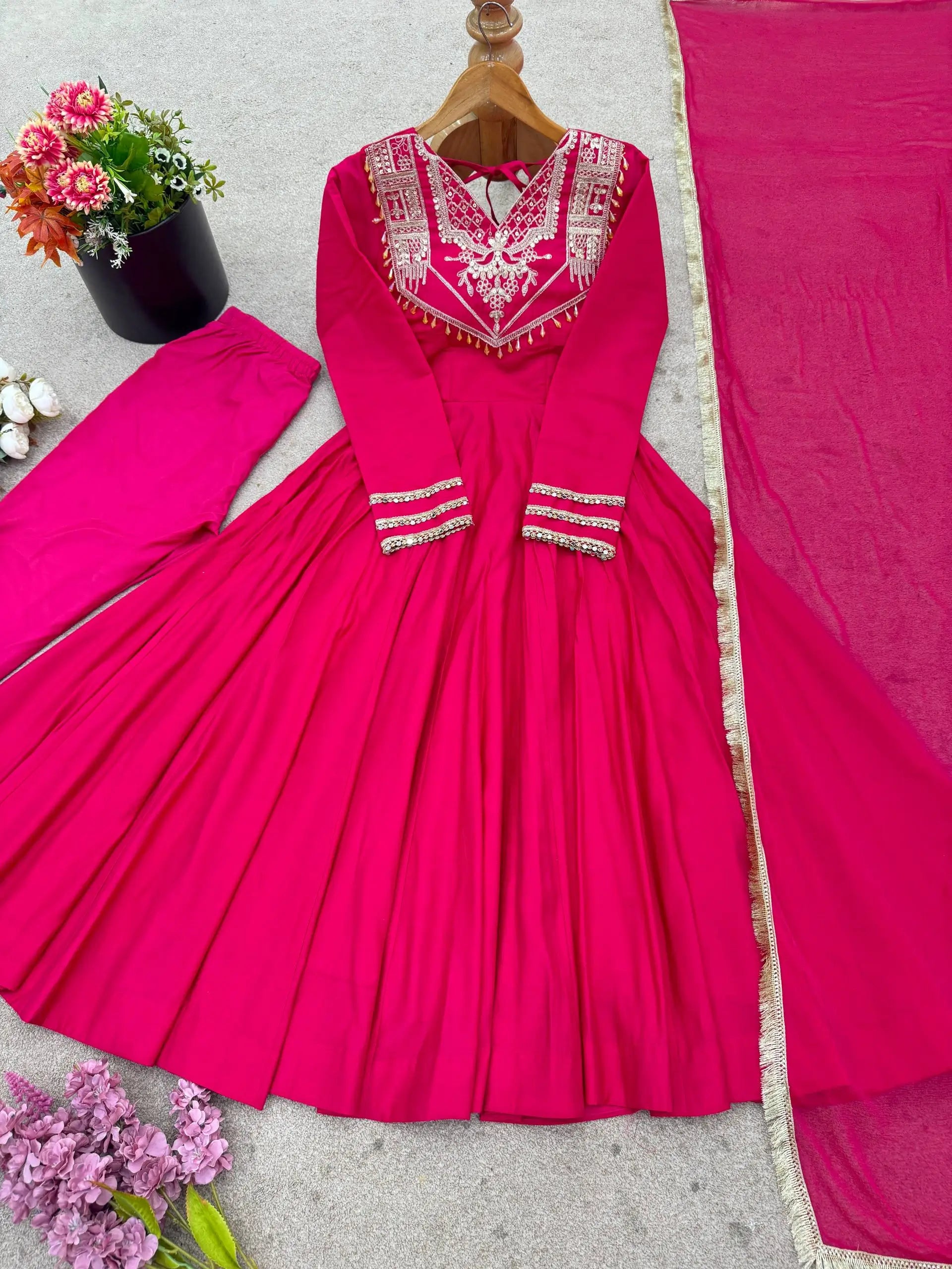 Roman Silk Embroidered Anarkali Set