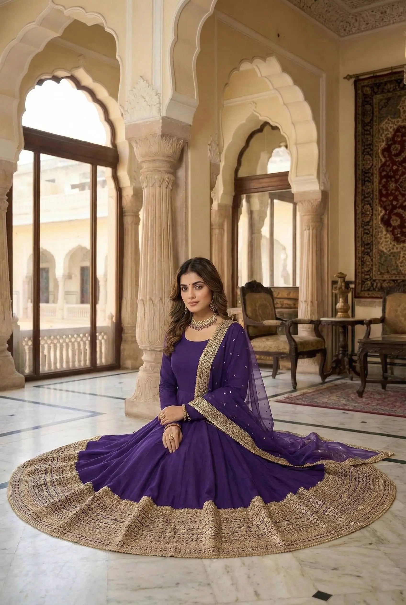 Roman Silk Embroidered Anarkali Set