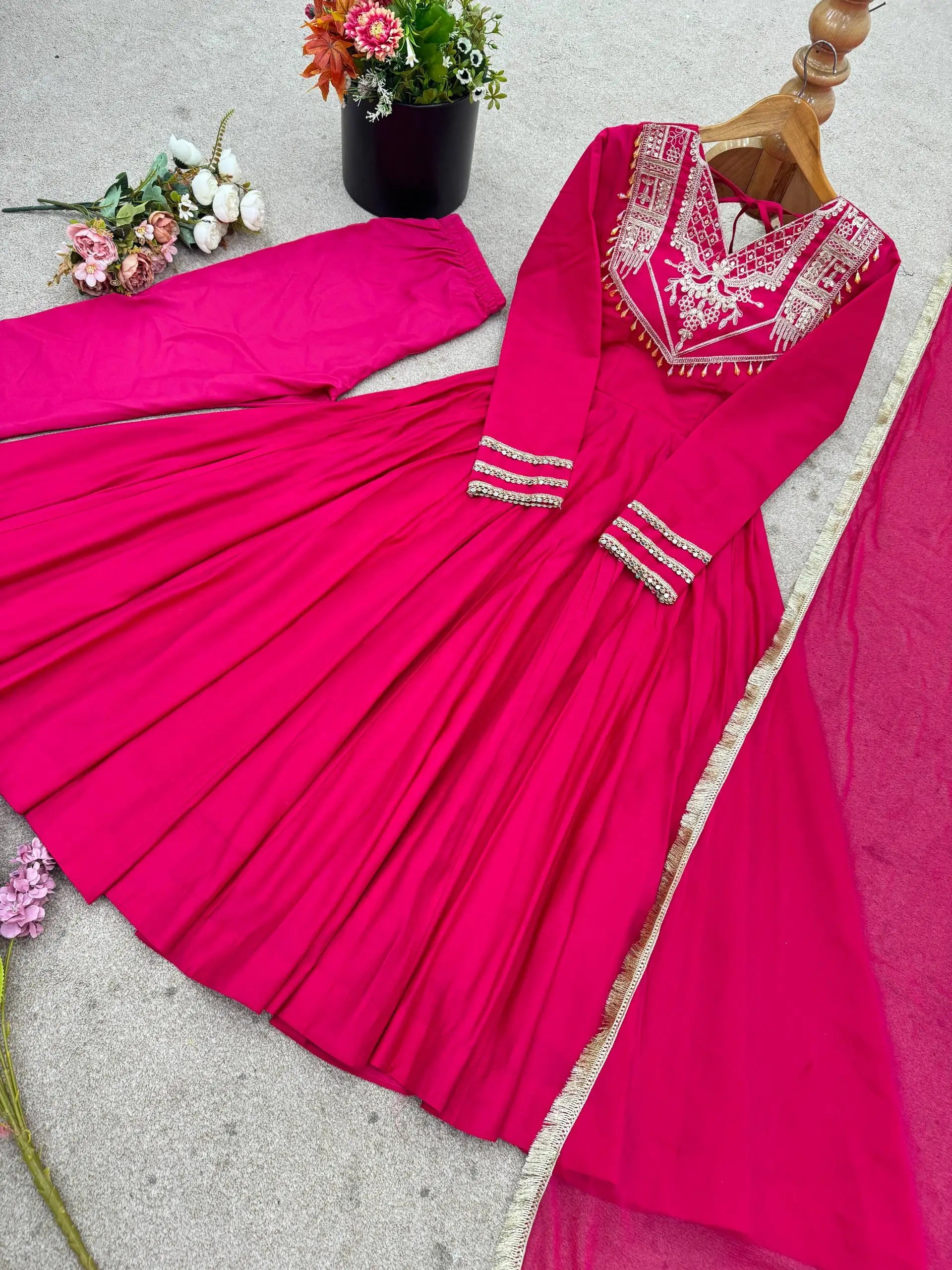 Roman Silk Embroidered Anarkali Set