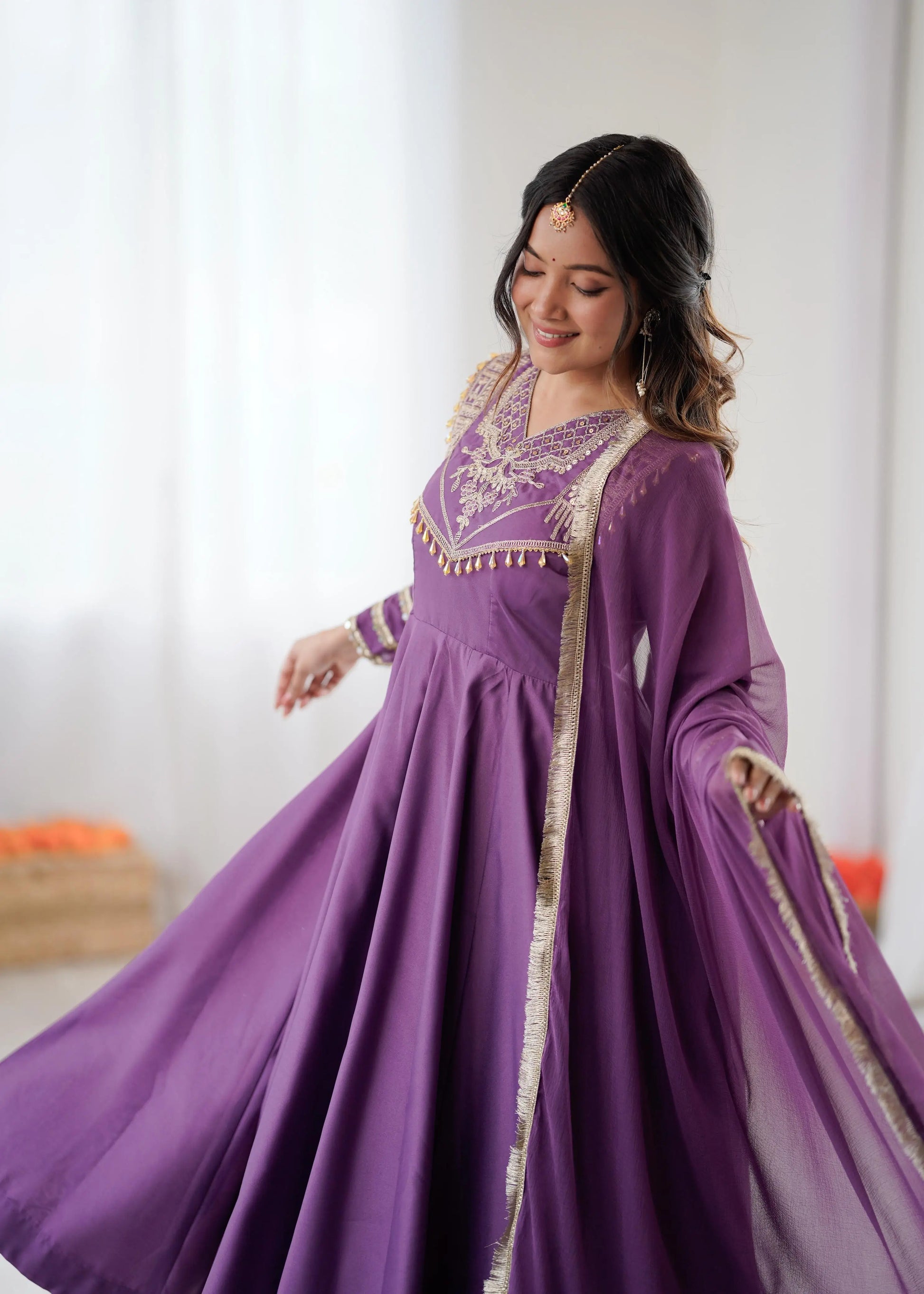 Roman Silk Embroidered Anarkali Set