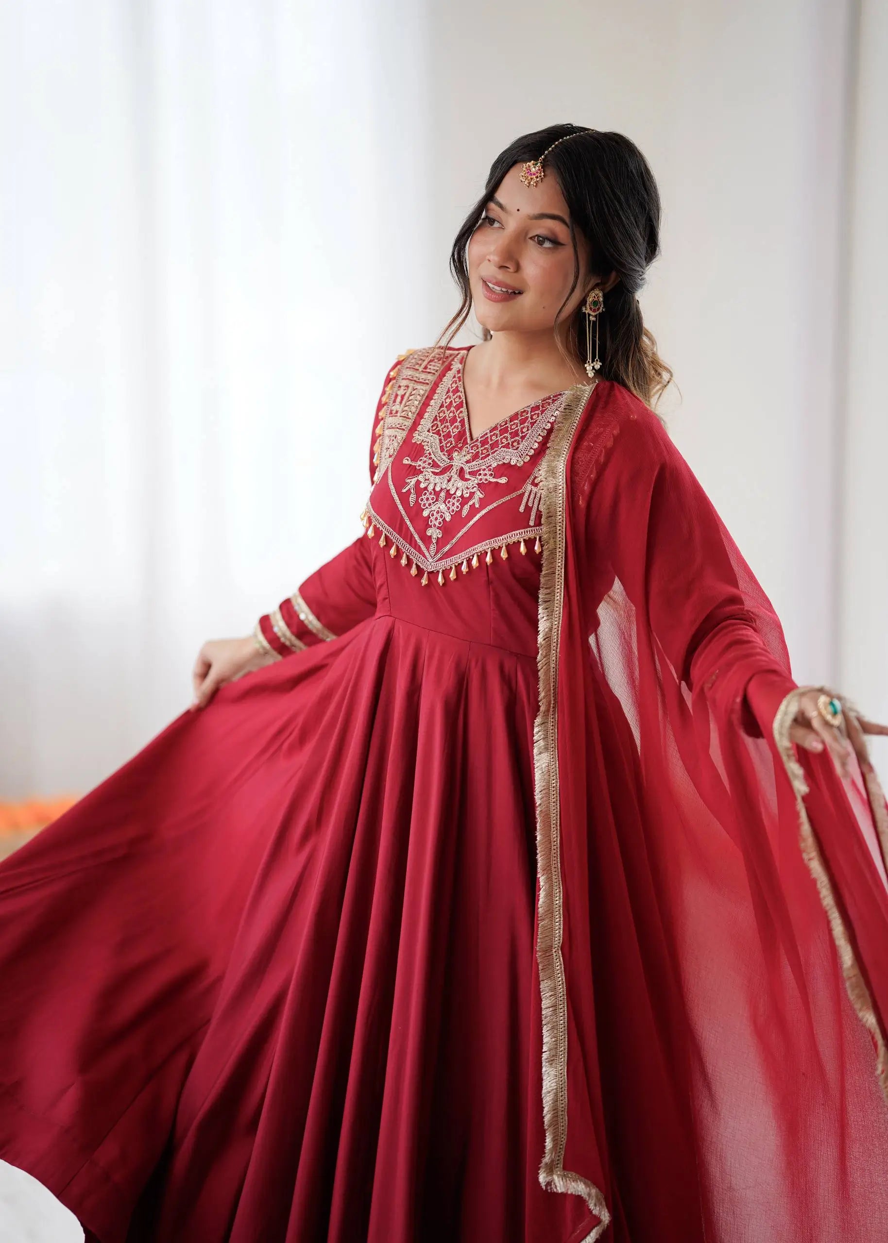 Roman Silk Embroidered Anarkali Set