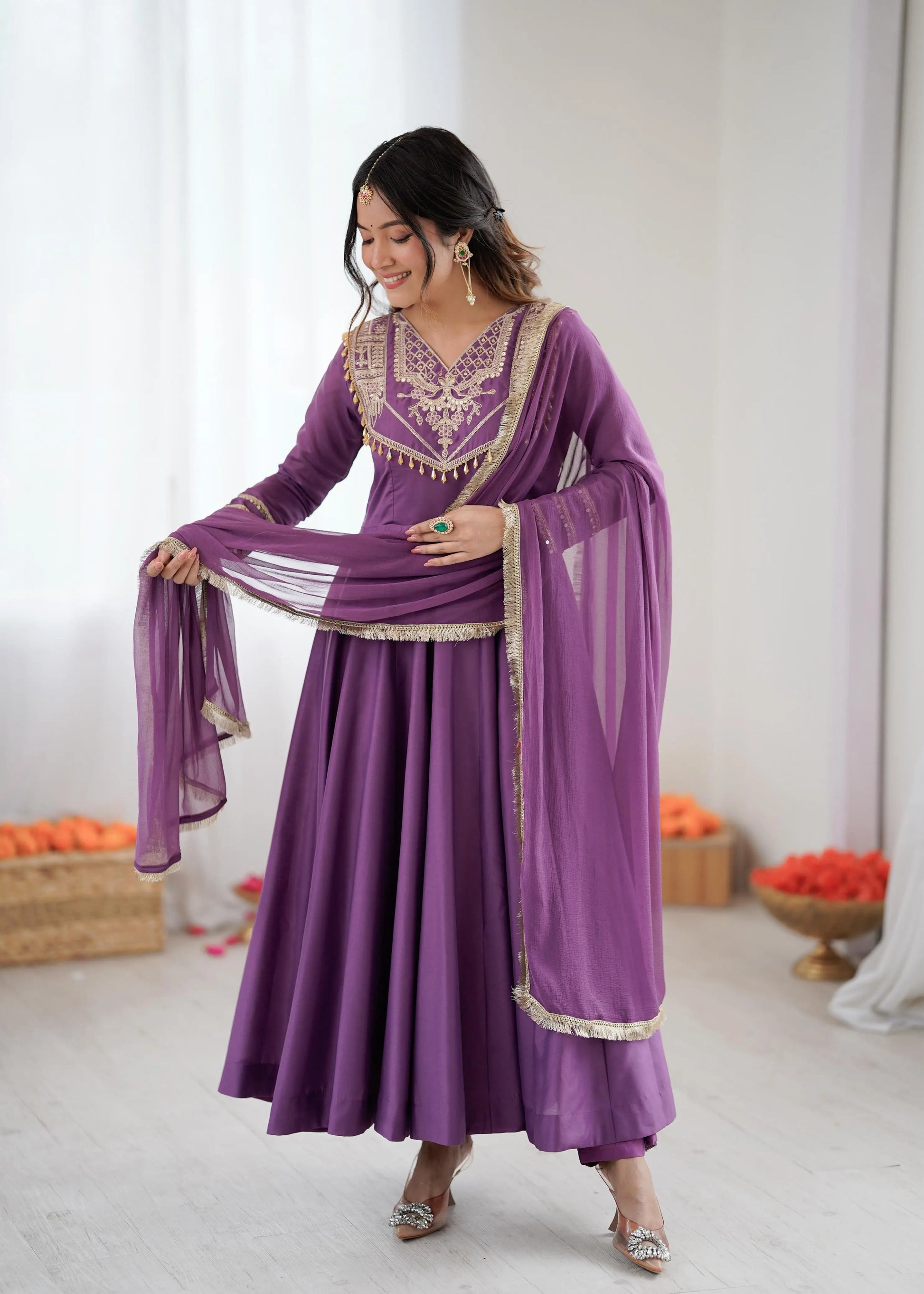 Roman Silk Embroidered Anarkali Set