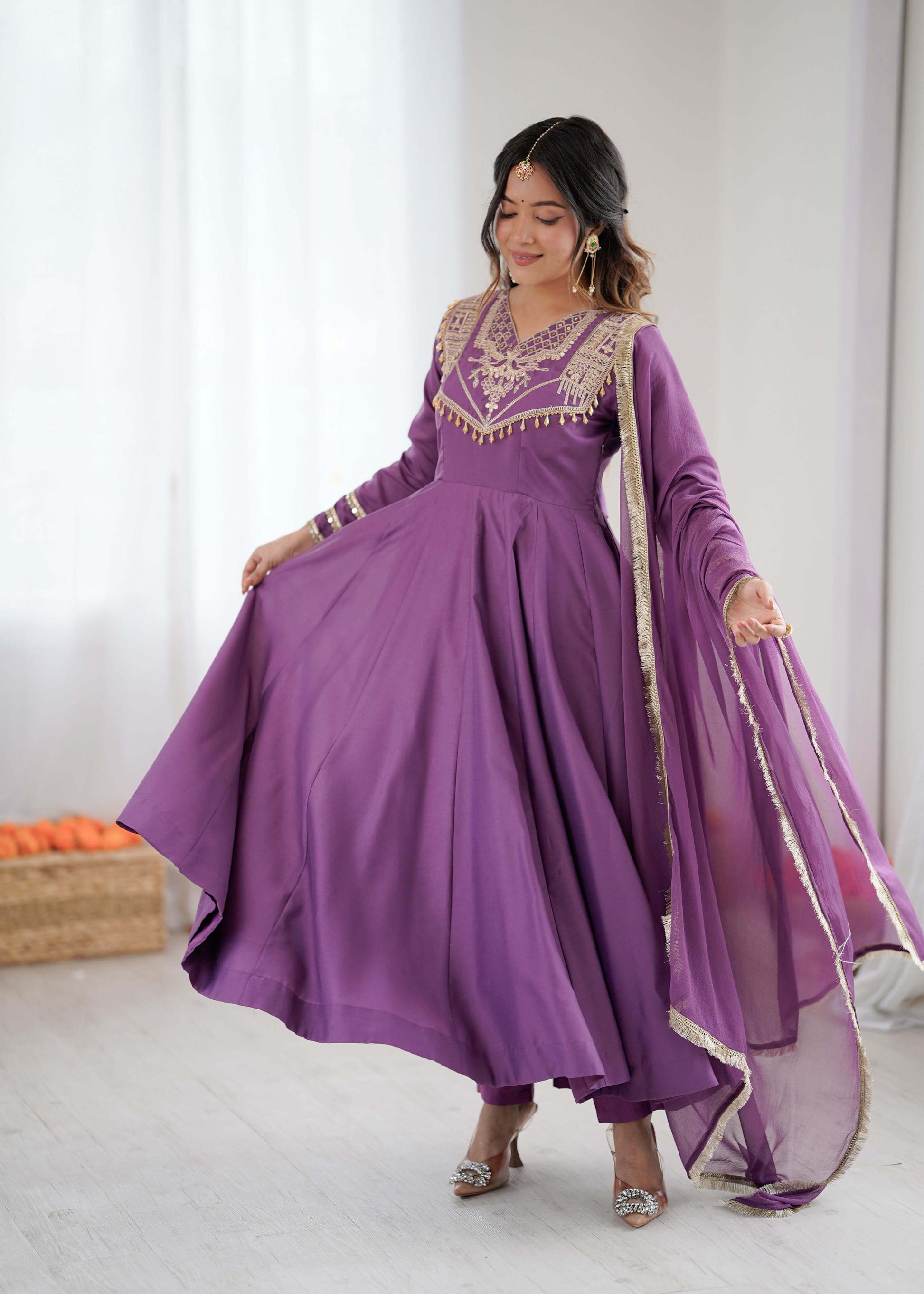 Roman Silk Embroidered Anarkali Set