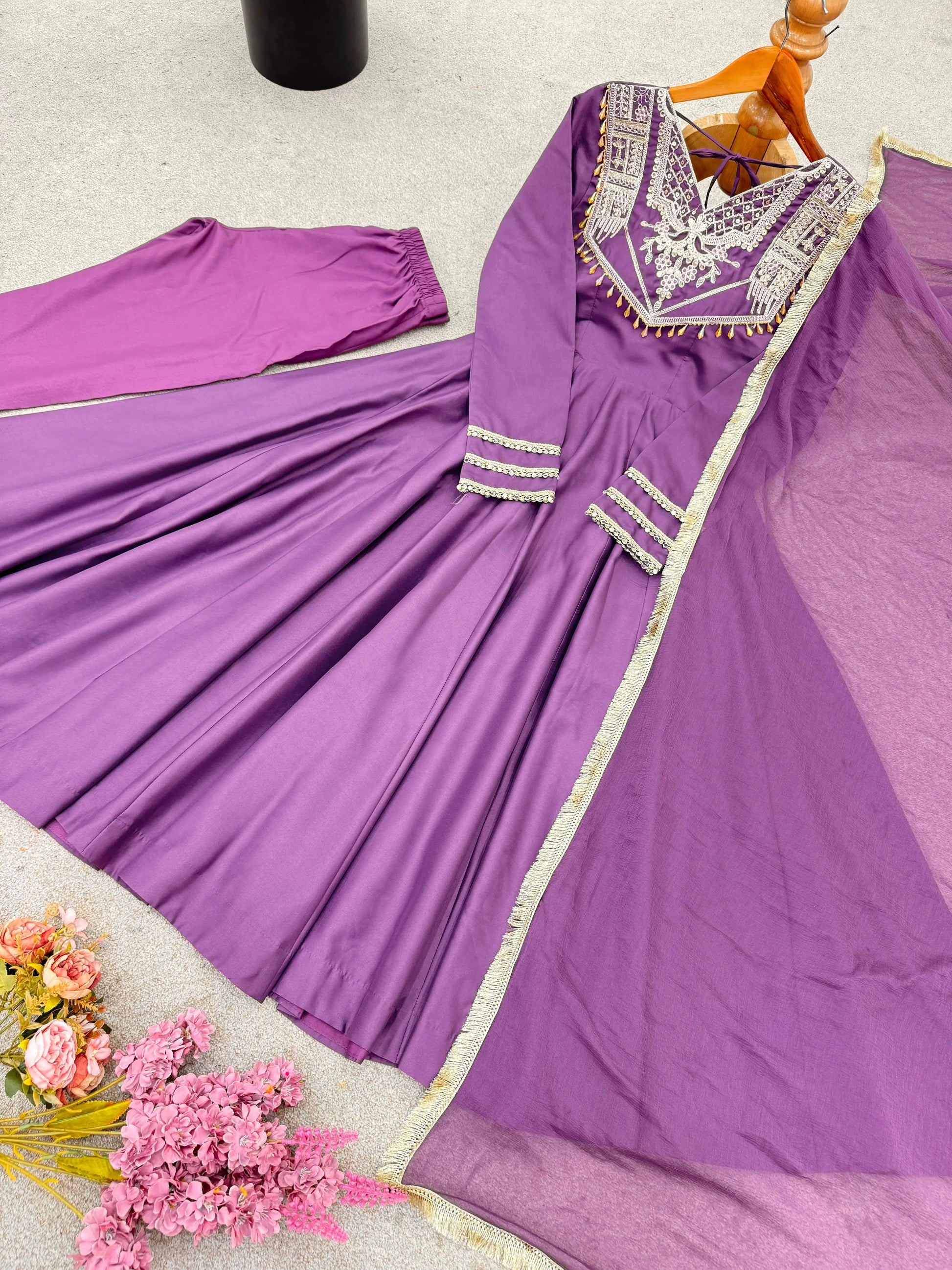 Roman Silk Embroidered Anarkali Set