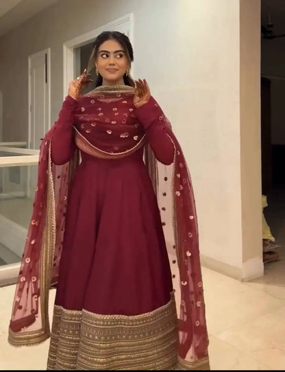 Roman Silk Embroidered Anarkali Set