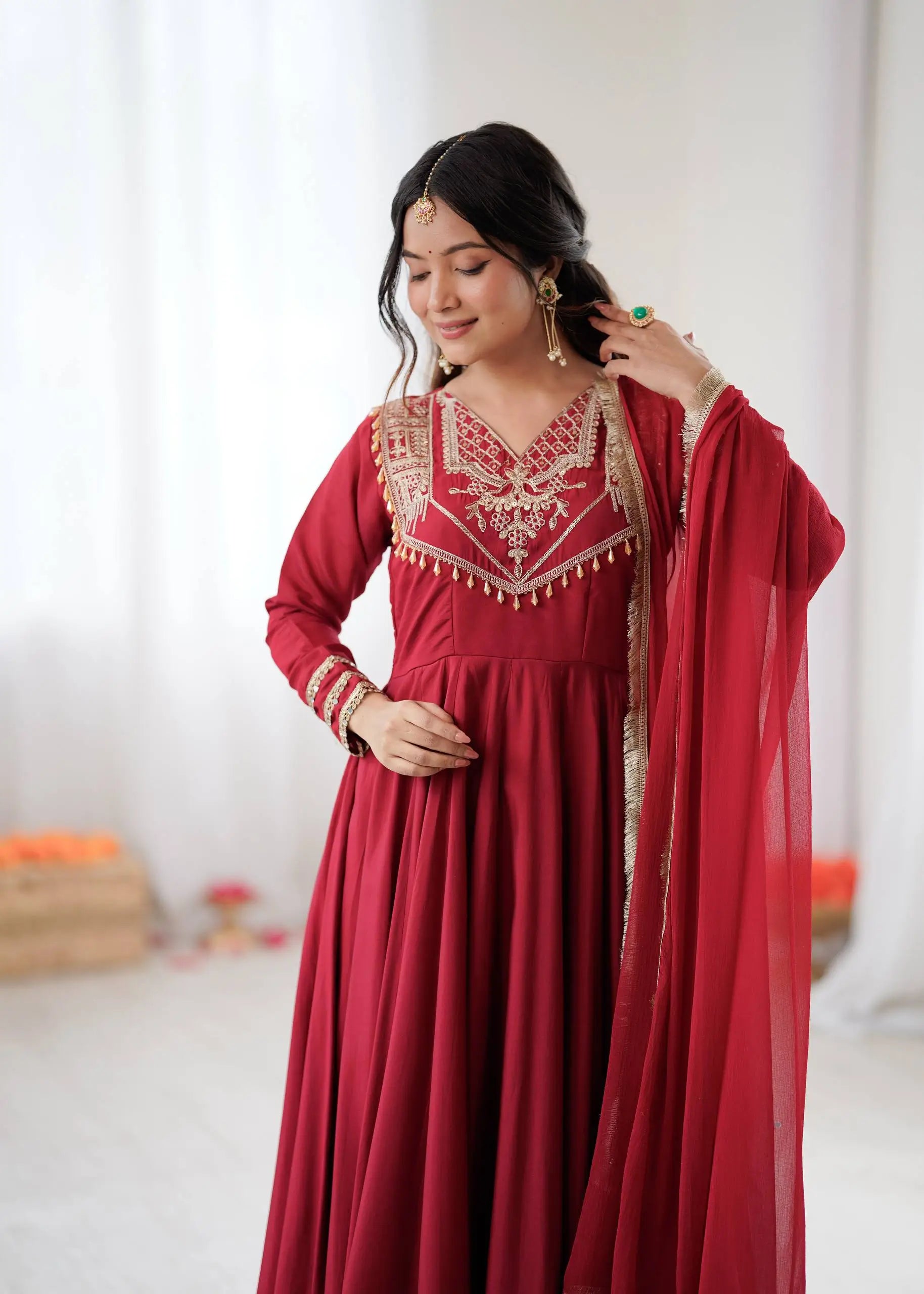 Roman Silk Embroidered Anarkali Set