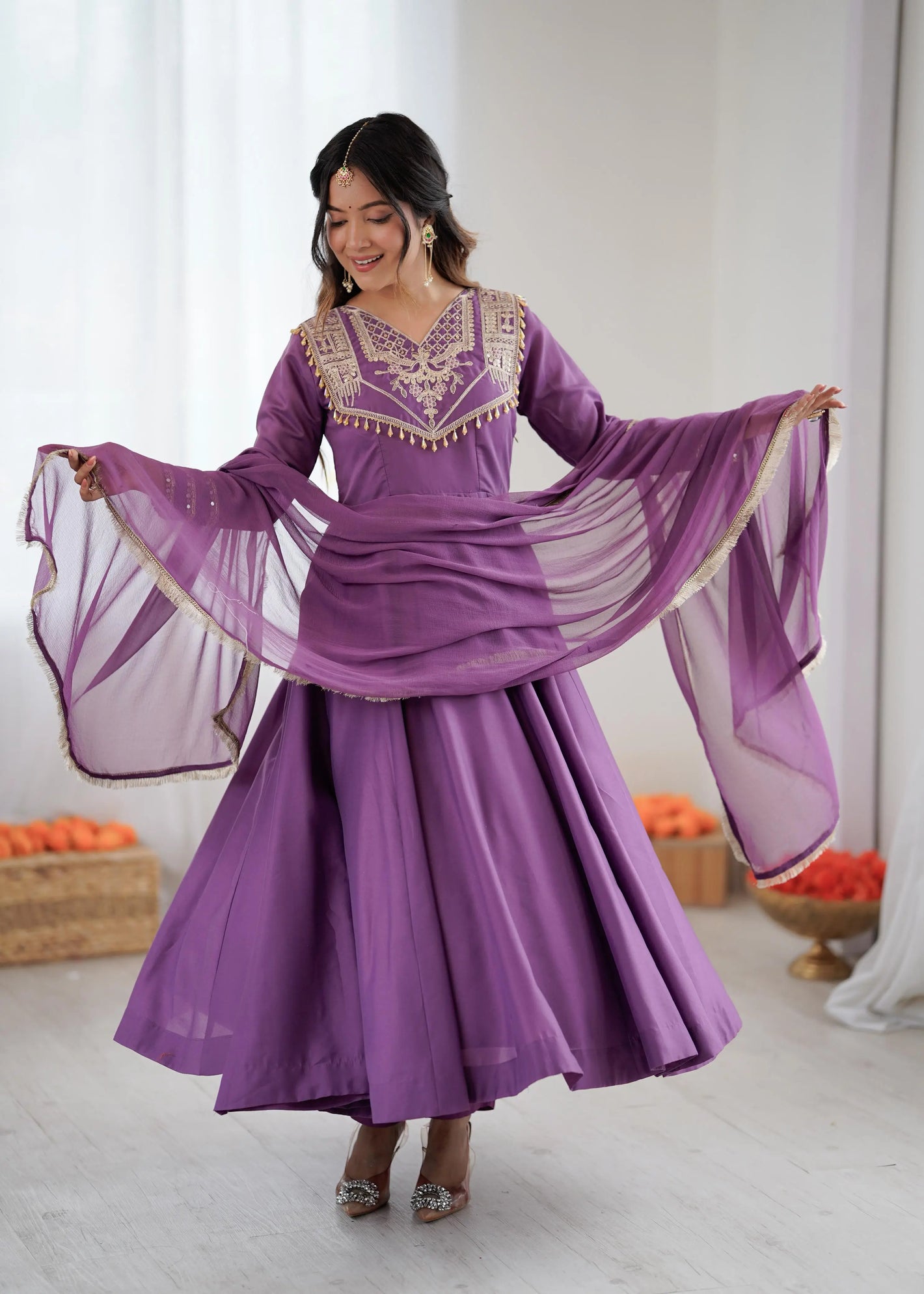 Roman Silk Embroidered Anarkali Set