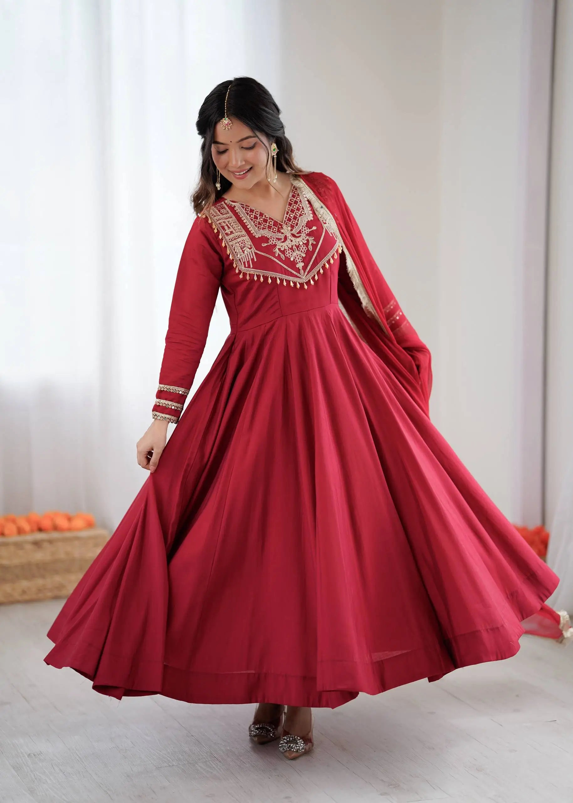 Roman Silk Embroidered Anarkali Set