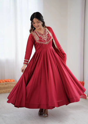 Roman Silk Embroidered Anarkali Set