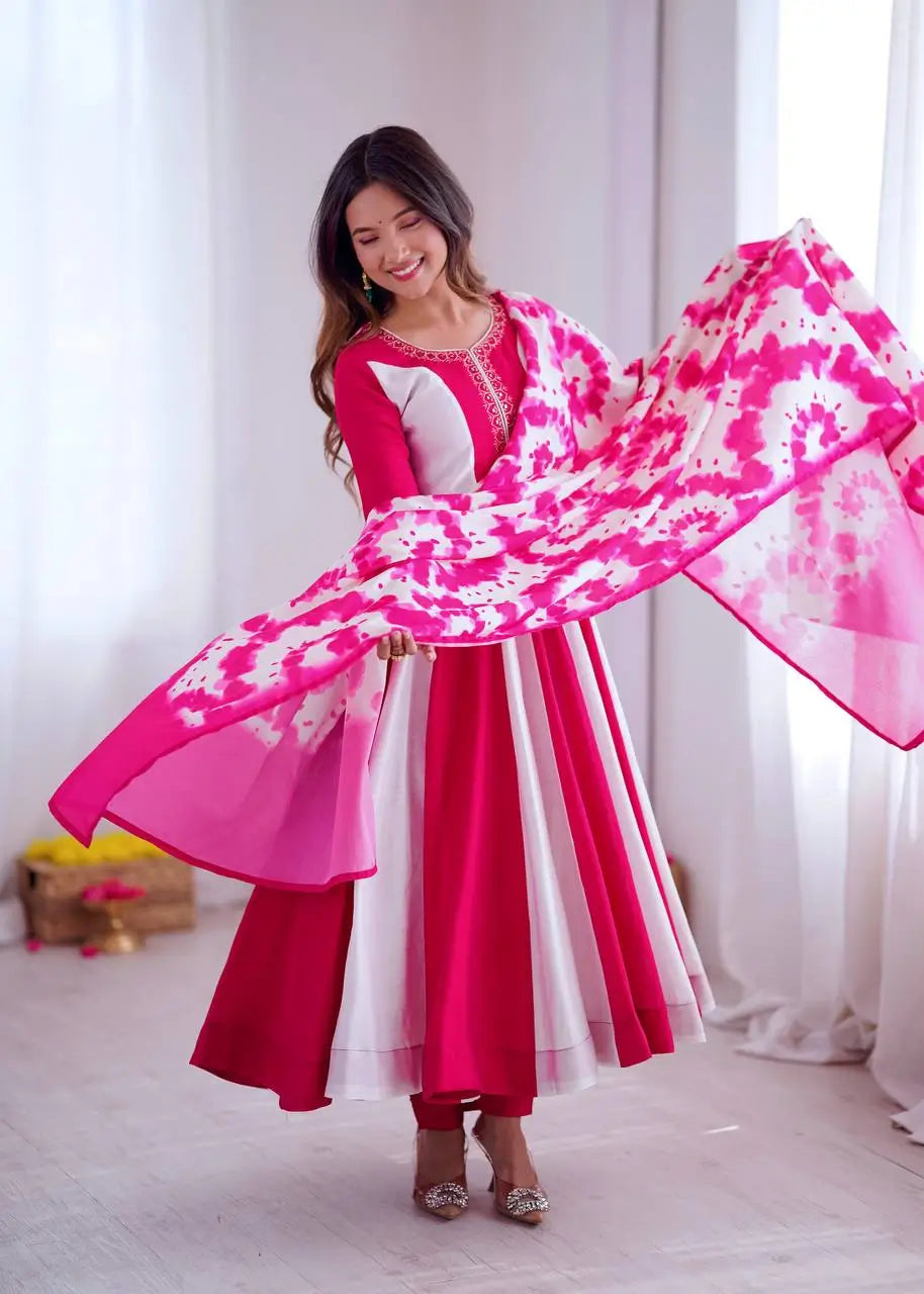 Roman Silk Embroidered Gown Set