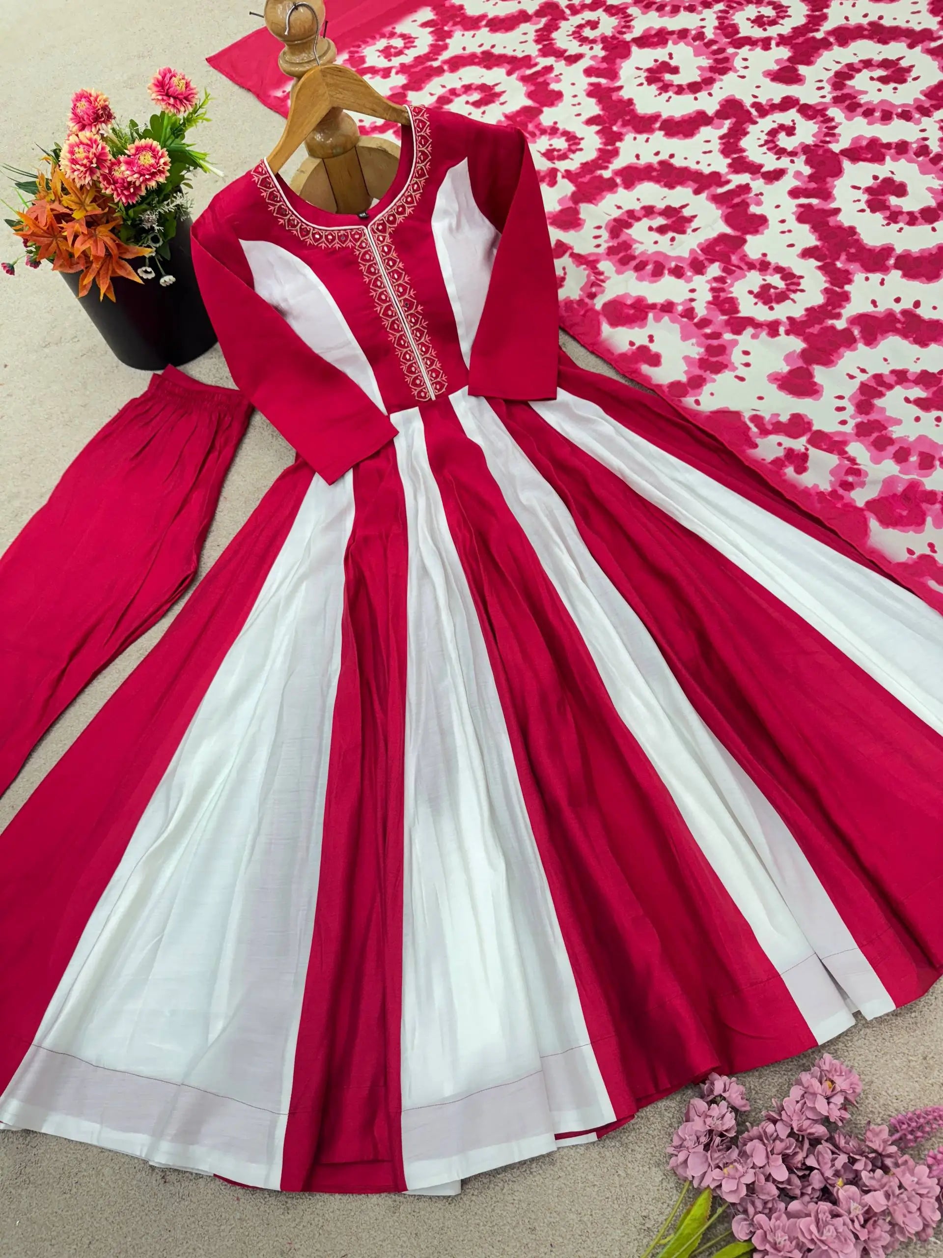 Roman Silk Embroidered Gown Set