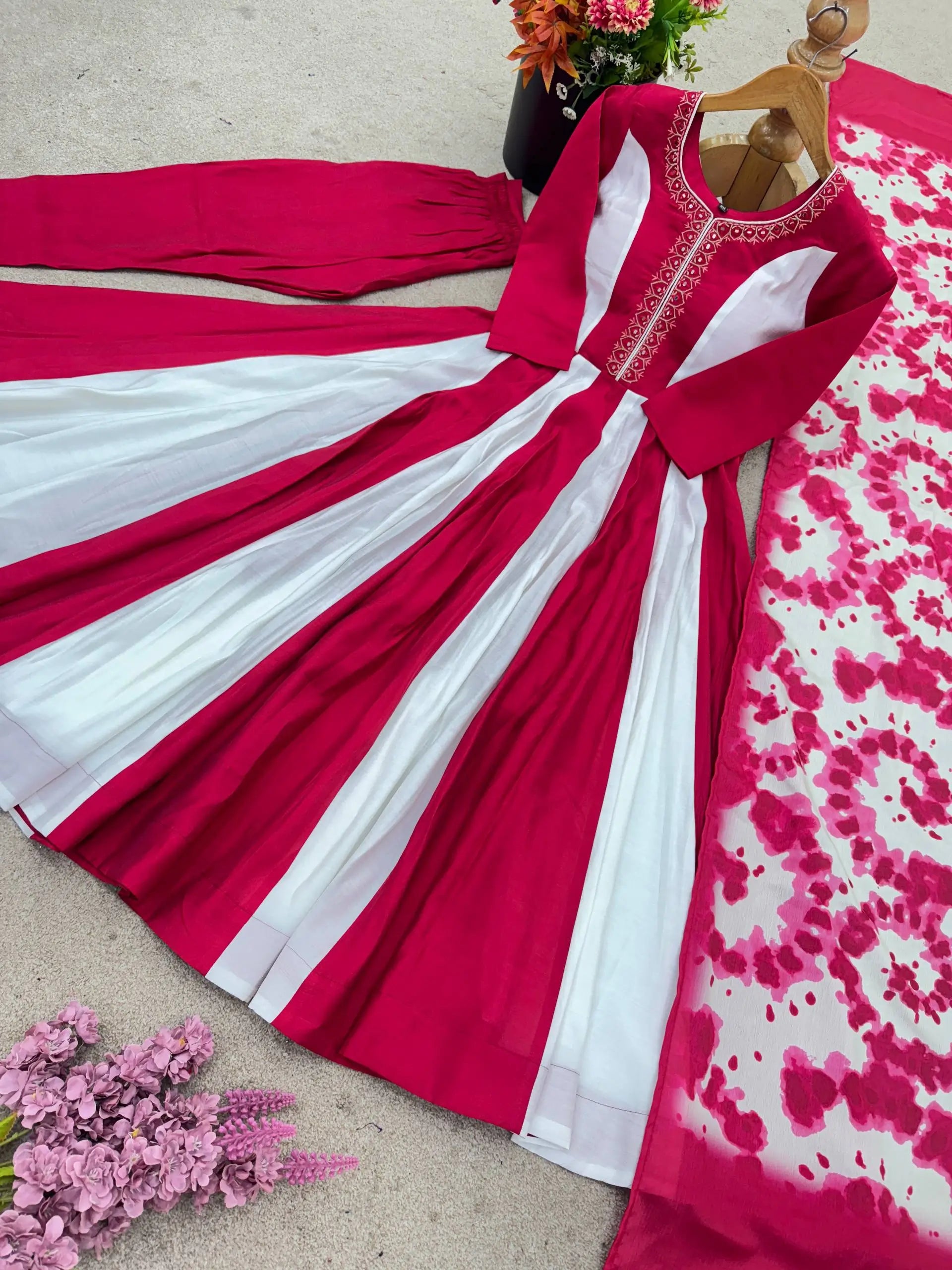 Roman Silk Embroidered Gown Set