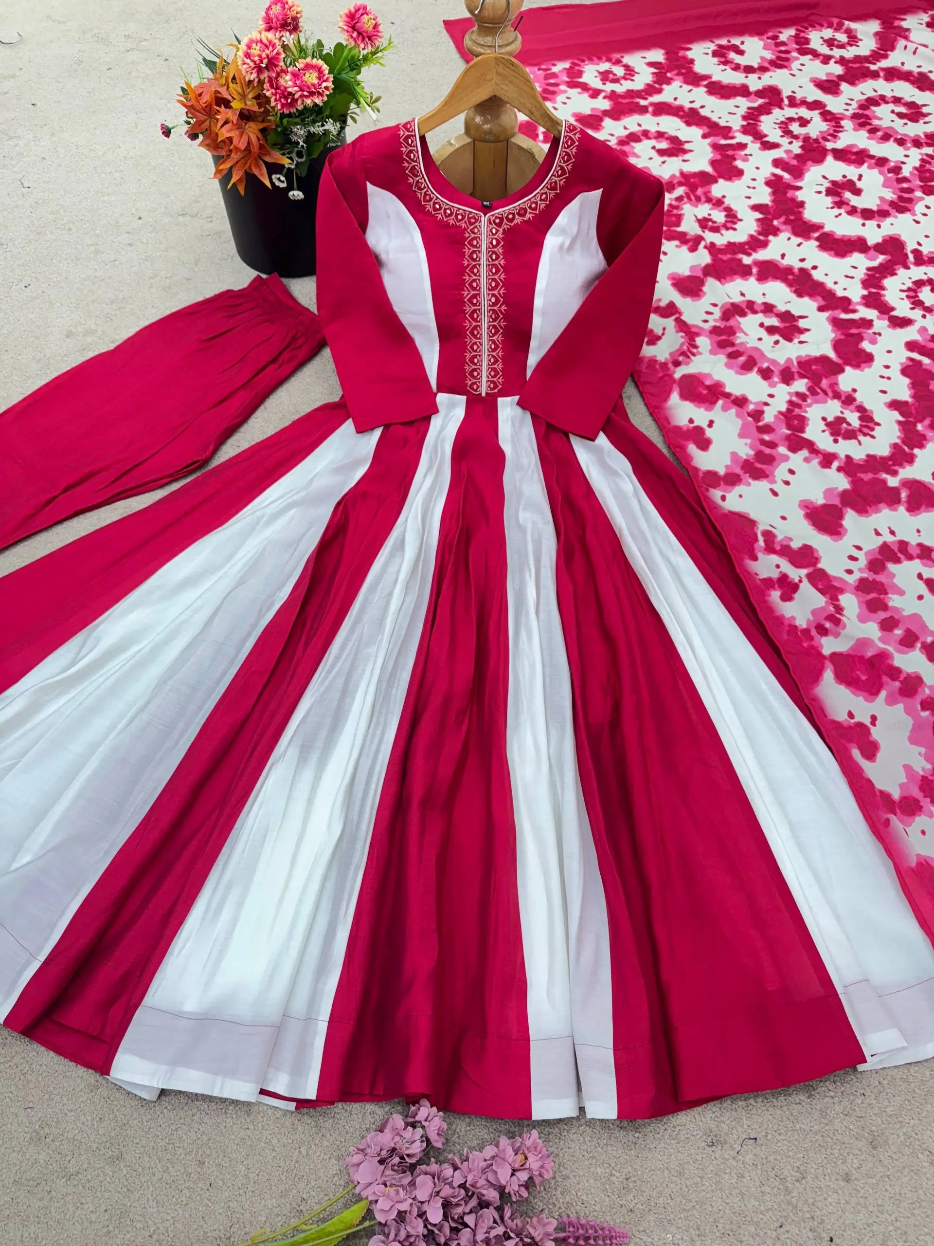 Roman Silk Embroidered Gown Set
