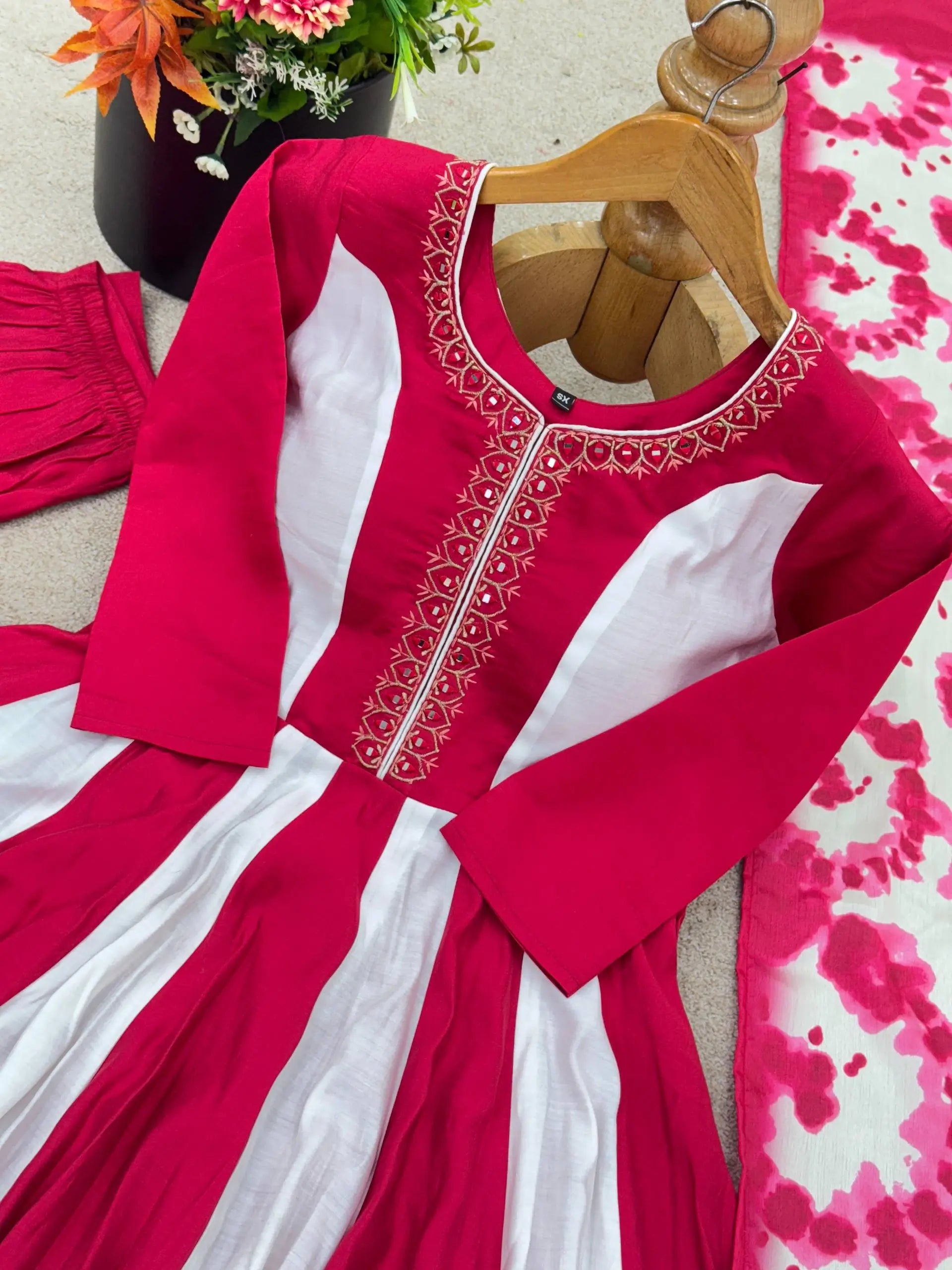 Roman Silk Embroidered Gown Set