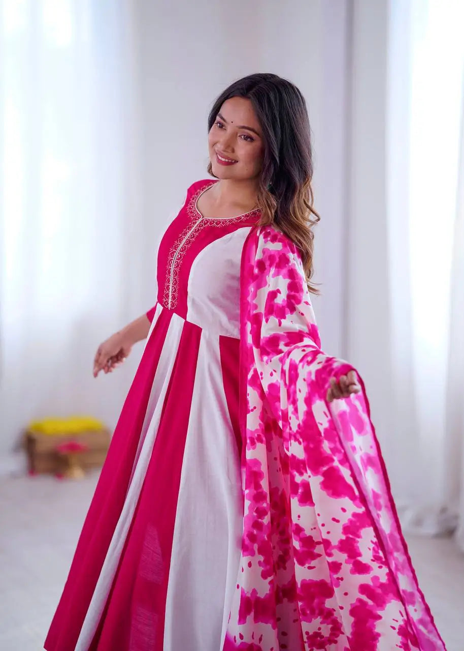 Roman Silk Embroidered Gown Set