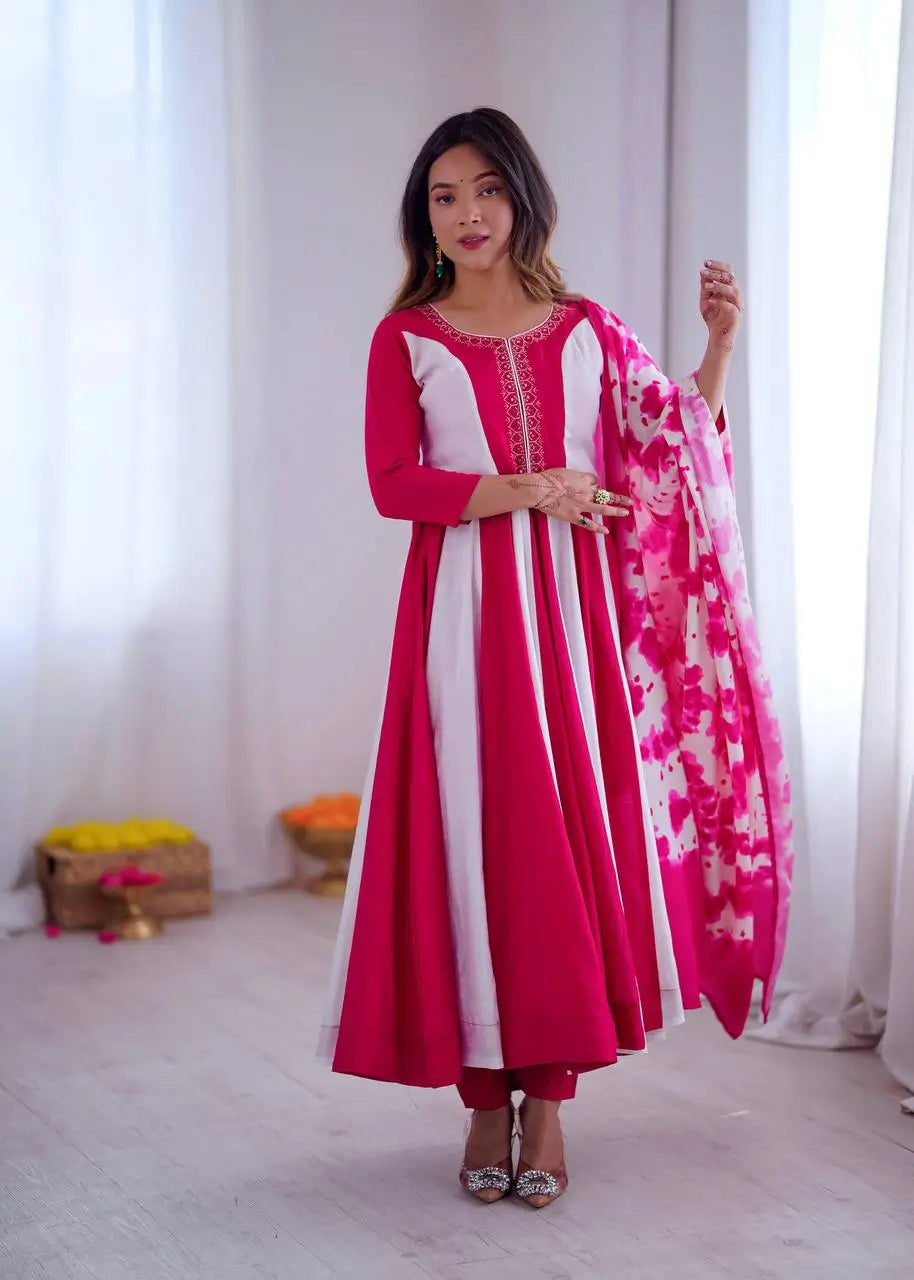 Roman Silk Embroidered Gown Set