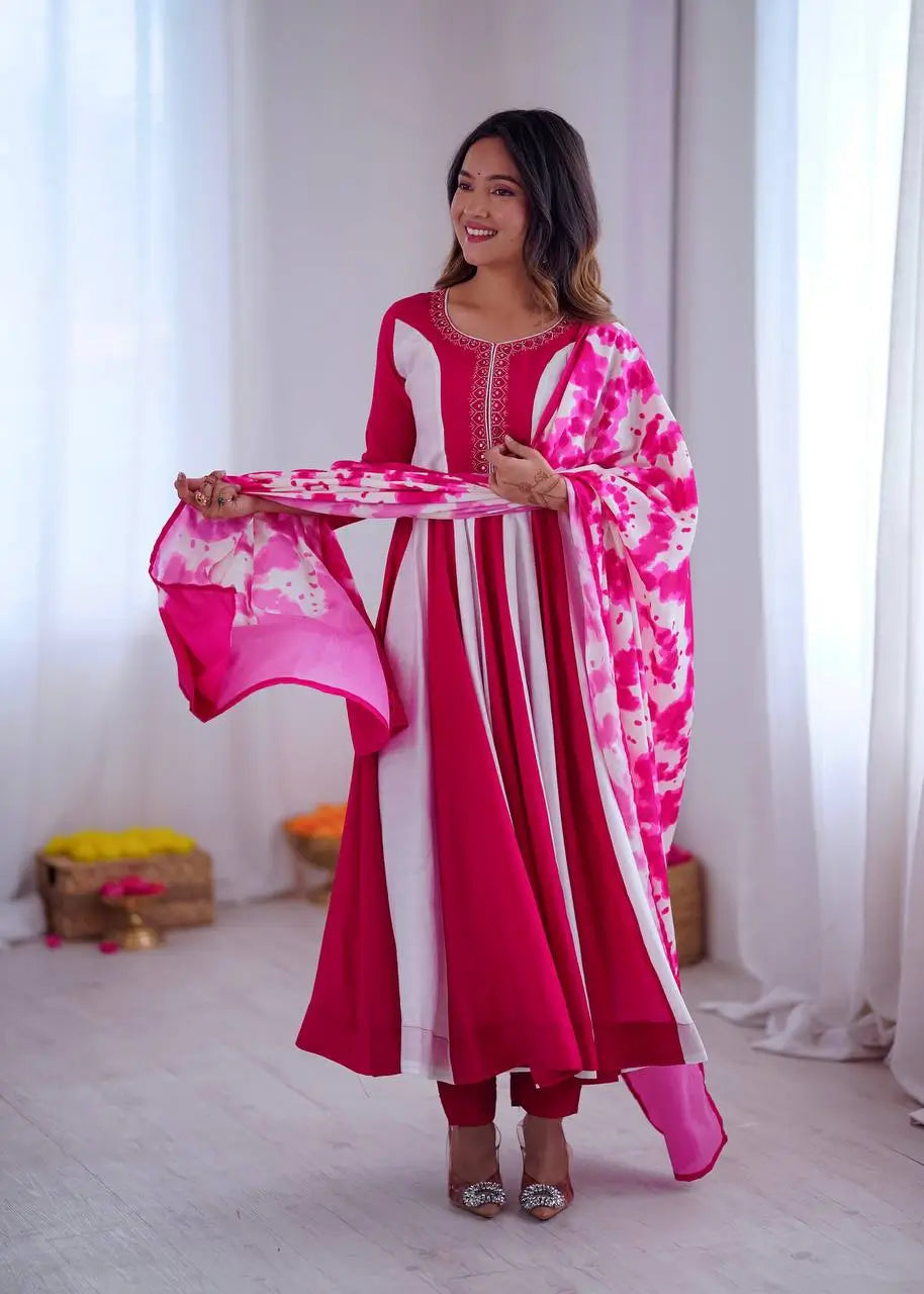 Roman Silk Embroidered Gown Set