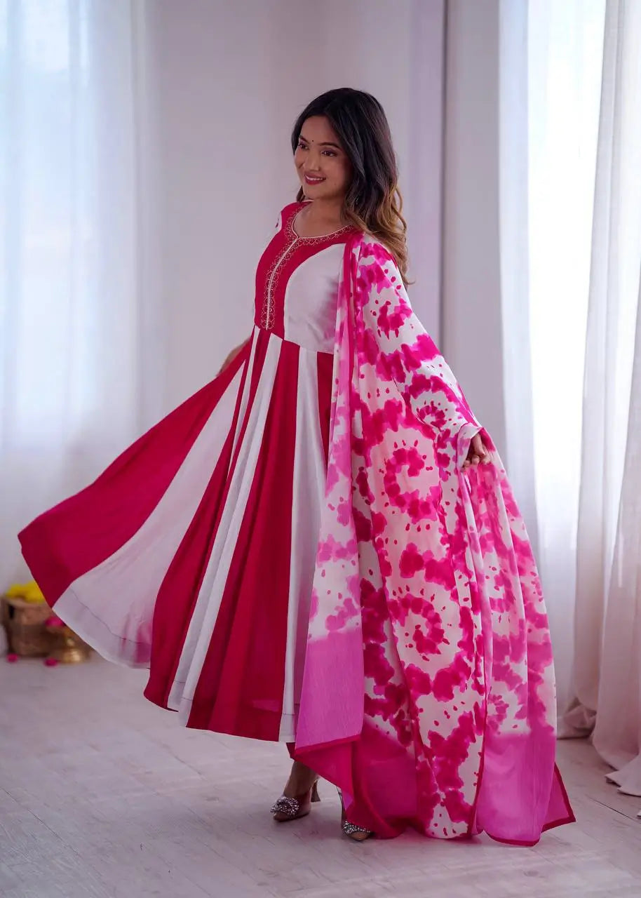 Roman Silk Embroidered Gown Set