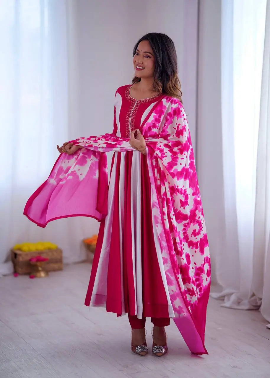Roman Silk Embroidered Gown Set