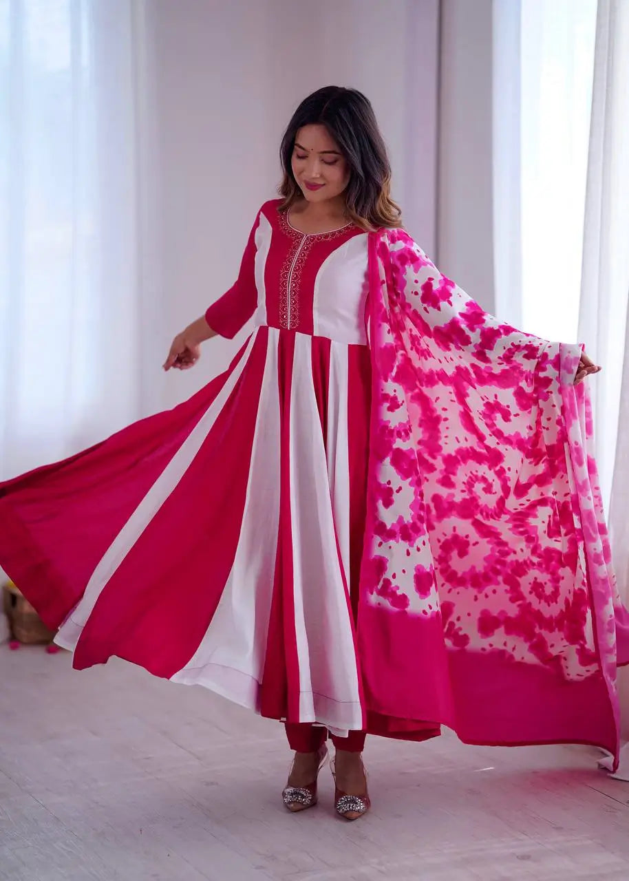 Roman Silk Embroidered Gown Set