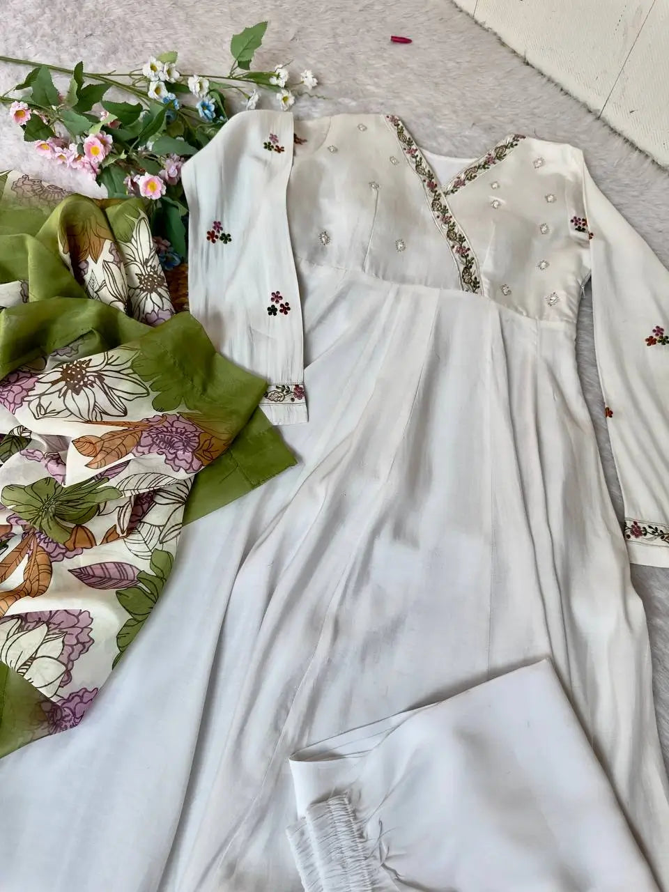 Roman Silk Embroidered Gown Set with Dupatta
