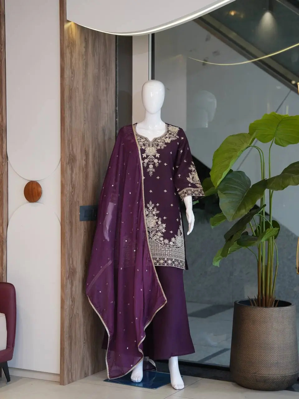 Roman Silk Embroidered Kurta Palazzo Set