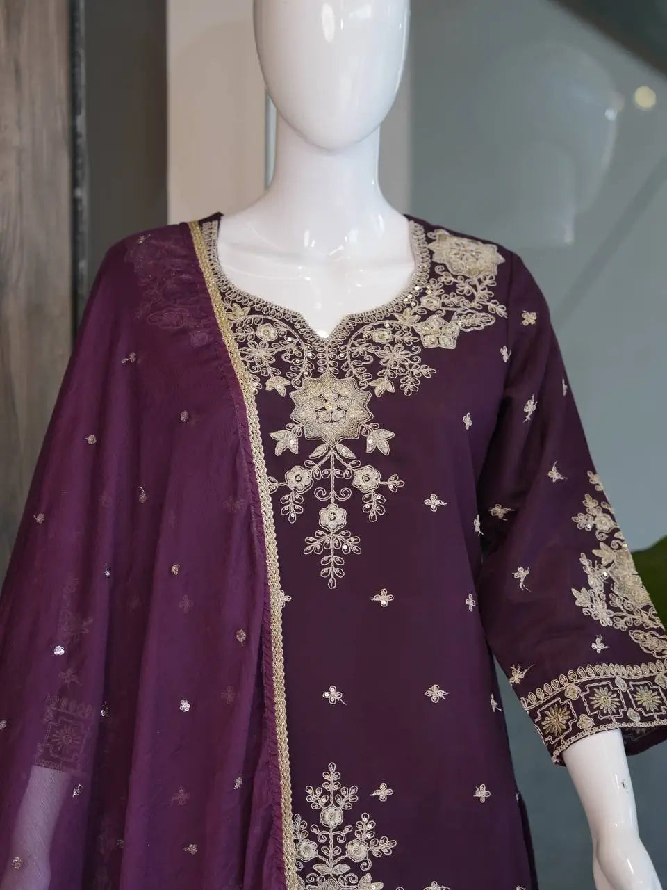 Roman Silk Embroidered Kurta Palazzo Set