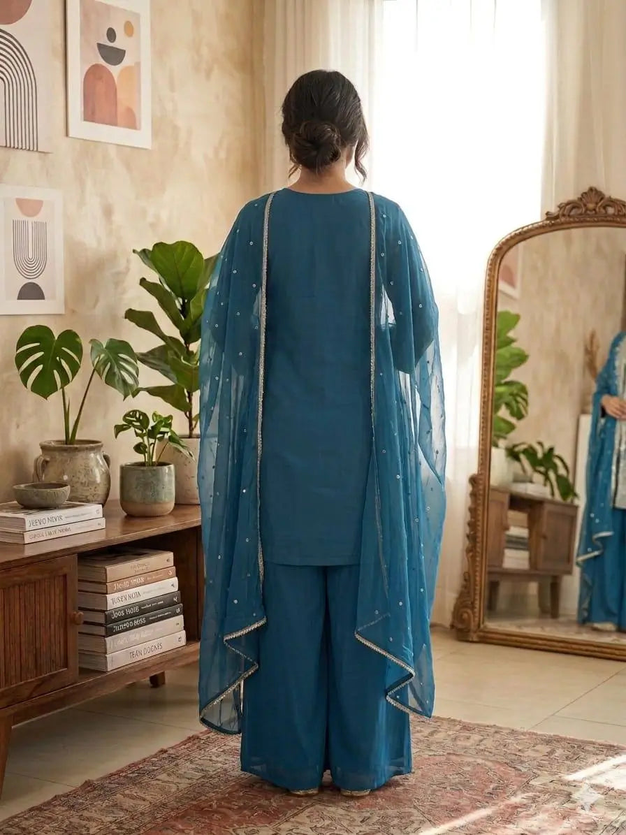 Roman Silk Embroidered Kurta Palazzo Set