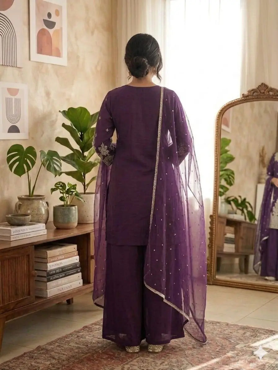 Roman Silk Embroidered Kurta Palazzo Set