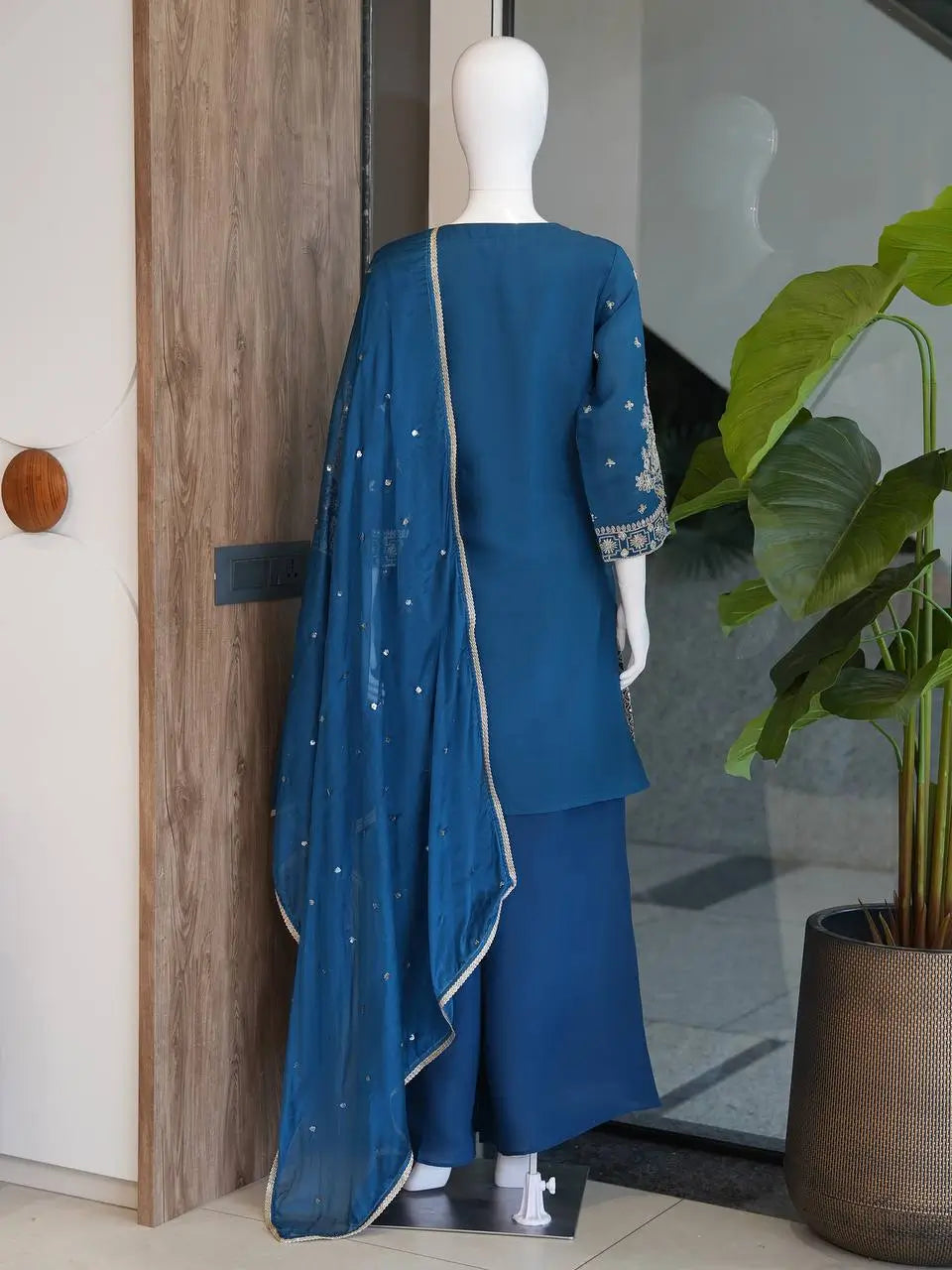 Roman Silk Embroidered Kurta Palazzo Set
