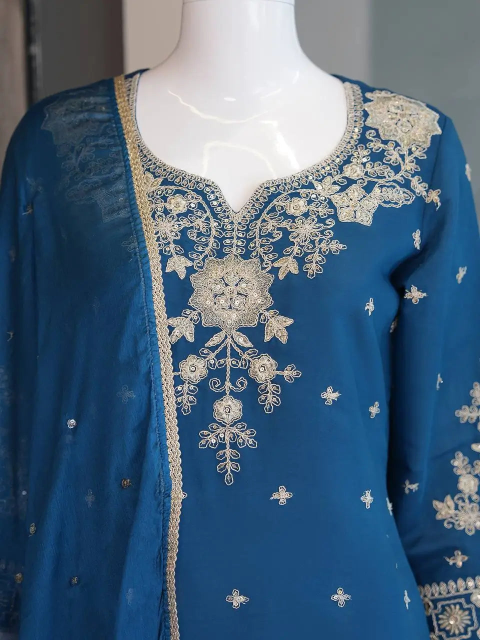 Roman Silk Embroidered Kurta Palazzo Set