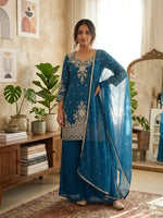 Roman Silk Embroidered Kurta Palazzo Set
