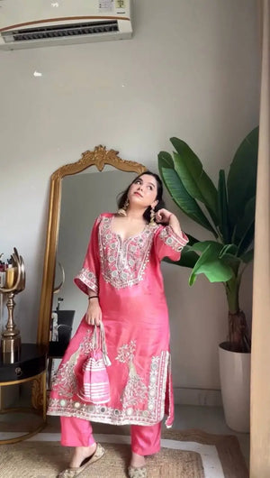 Roman Silk Embroidered Sharara Set with Mirror & Sequence Work