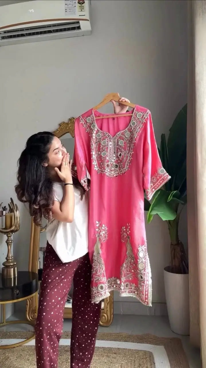 Roman Silk Embroidered Sharara Set with Mirror & Sequence Work