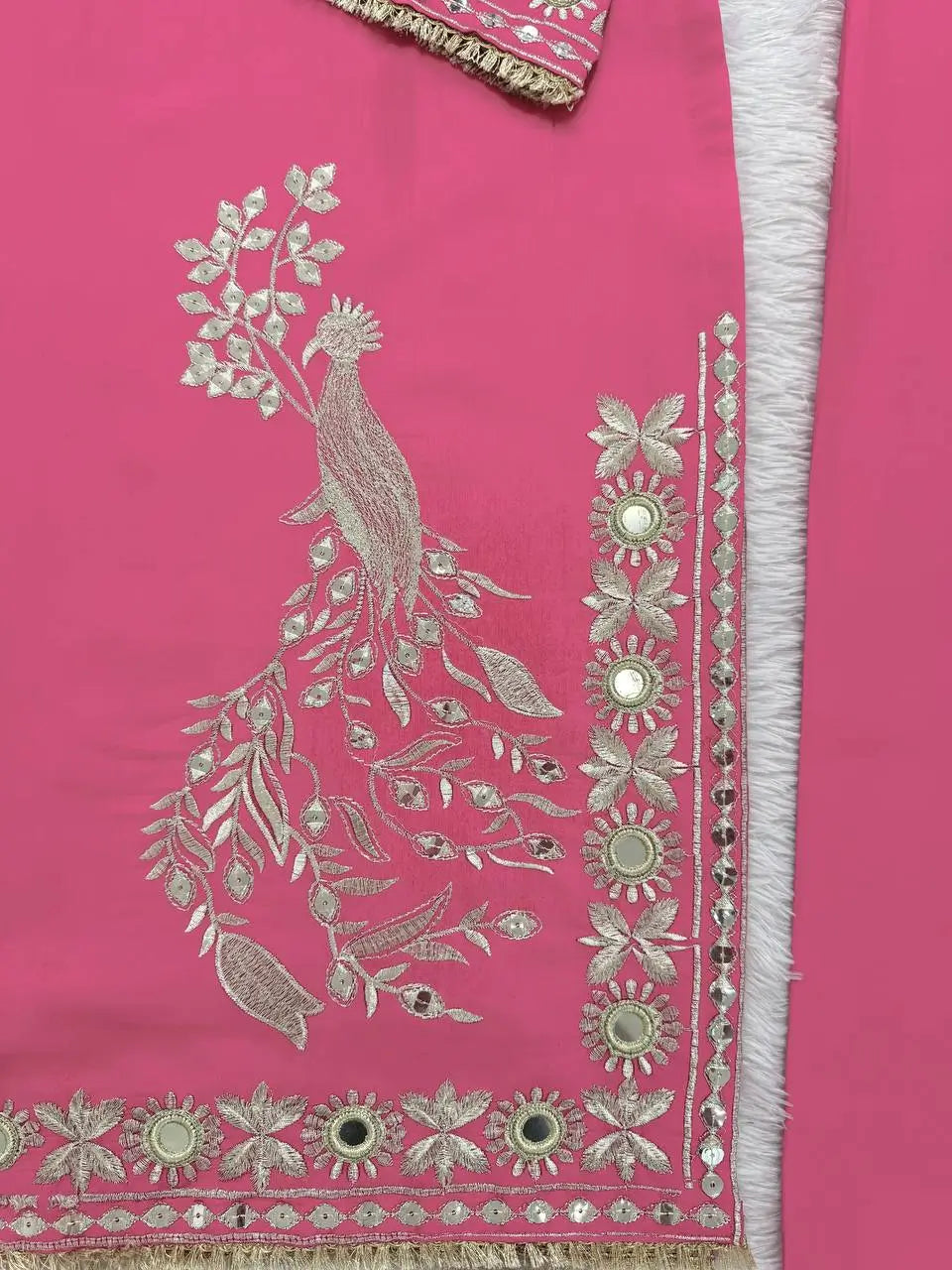 Roman Silk Embroidered Sharara Set with Mirror & Sequence Work